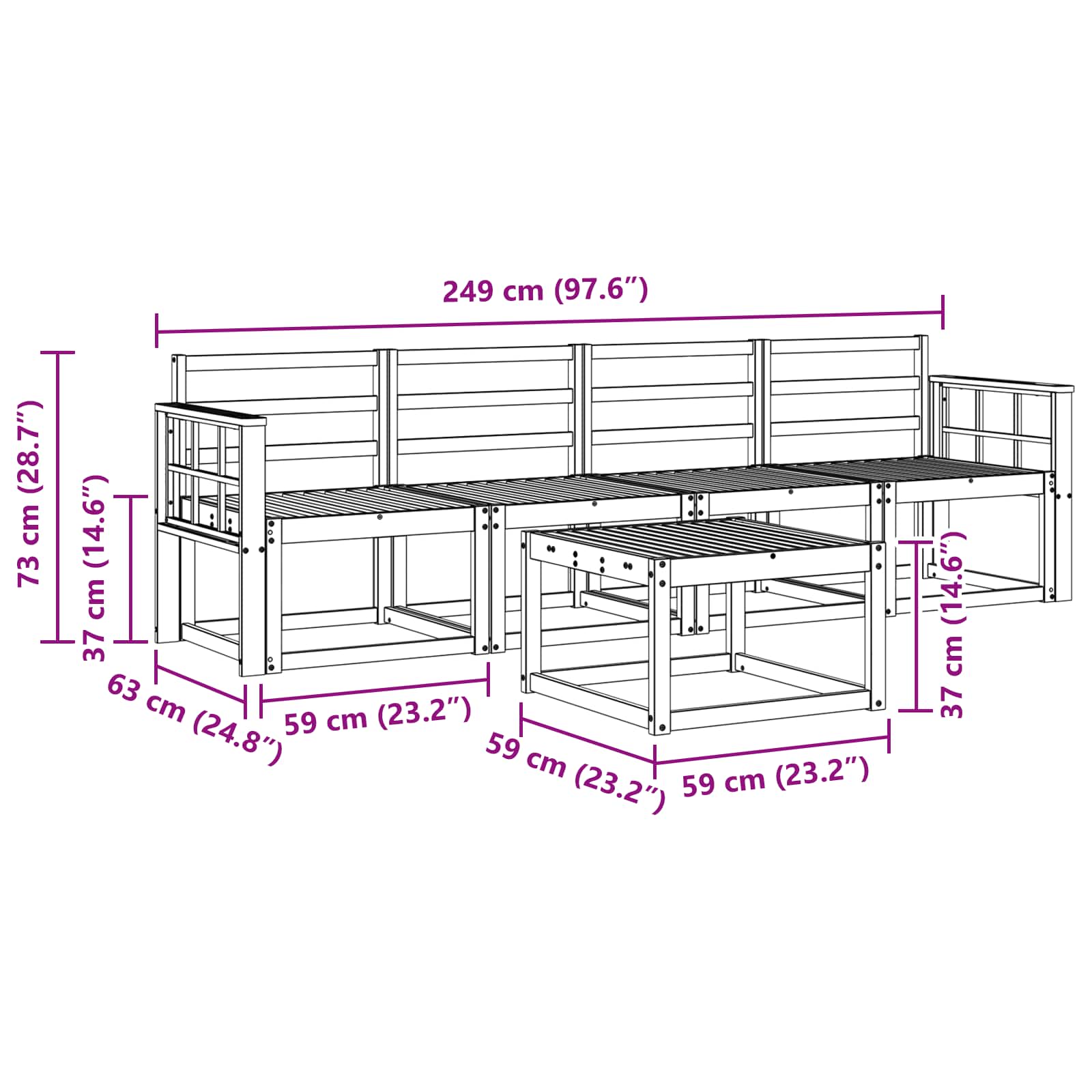 Set vanjskih sofa 5 pcs Prirodna