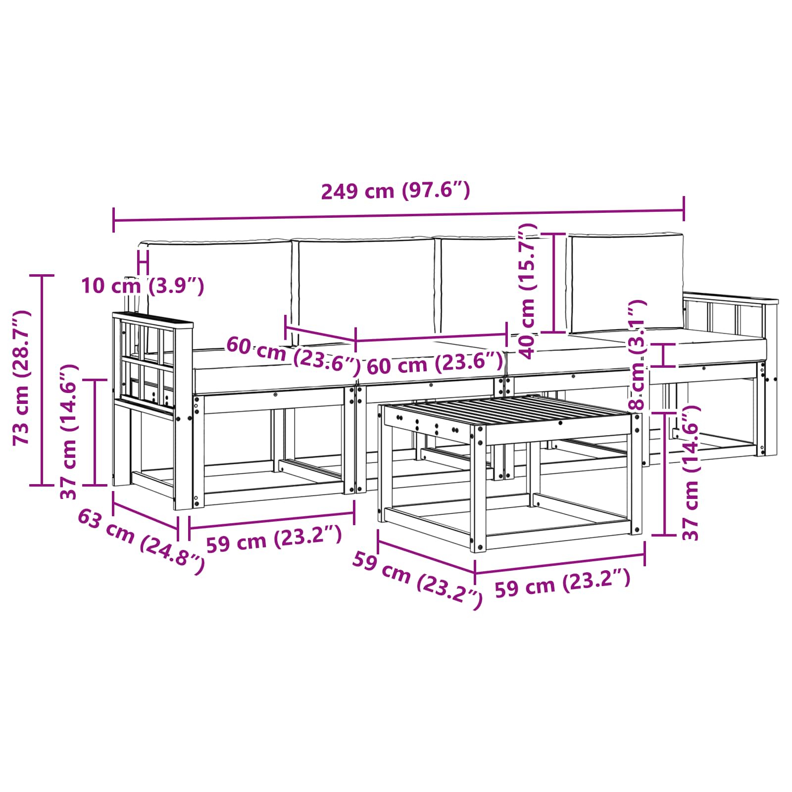 Set vanjskih sofa s jastukom 5 pcs Prirodna i bež