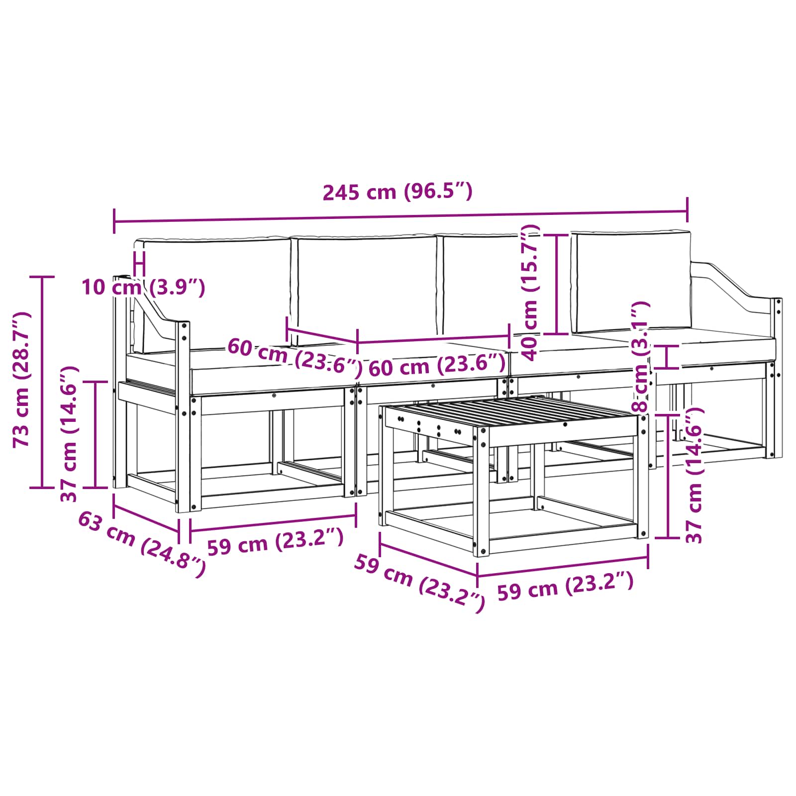 Set vanjskih sofa s jastukom 5 pcs Prirodna i bež