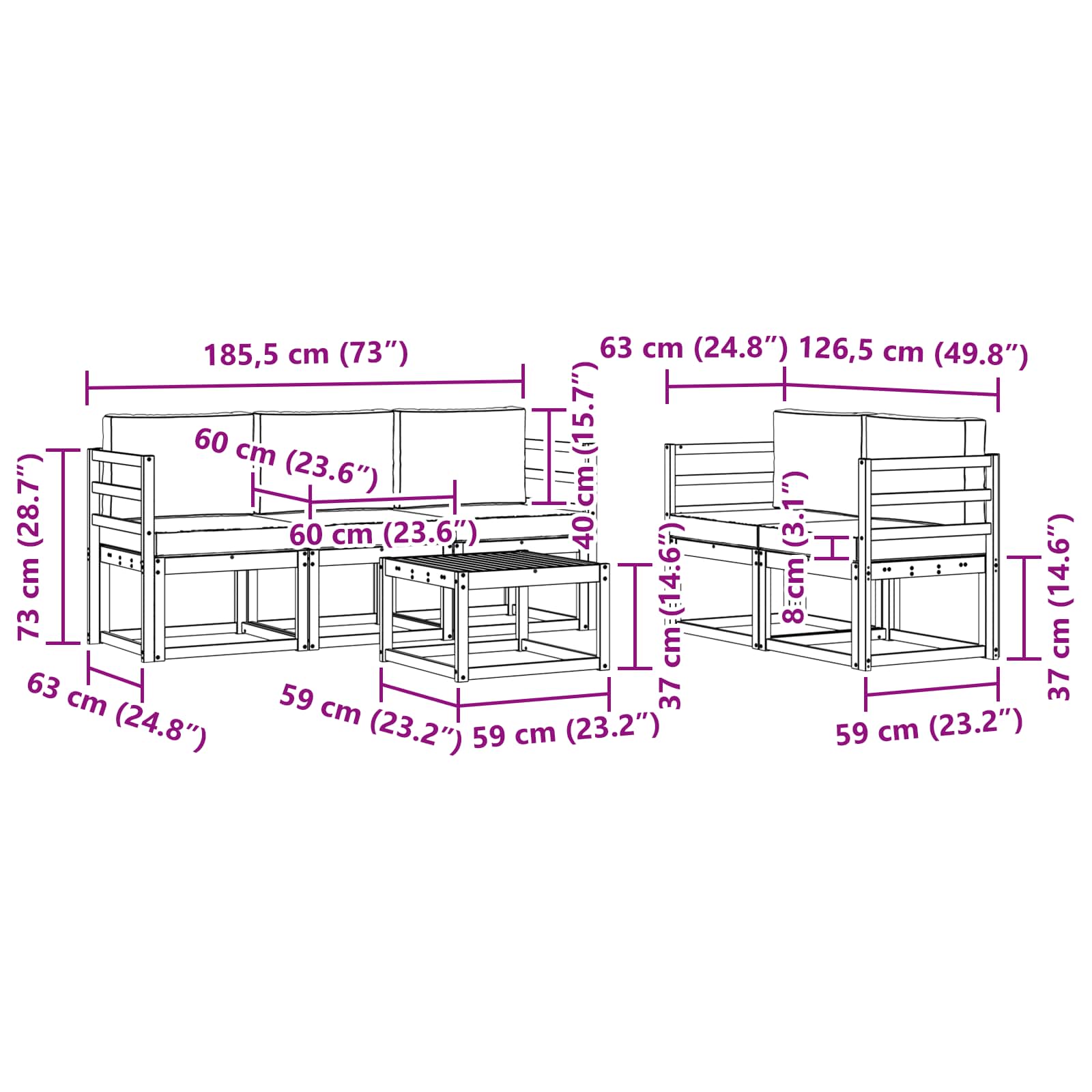 Set vanjskih sofa s jastukom 6 pcs Prirodna i bež