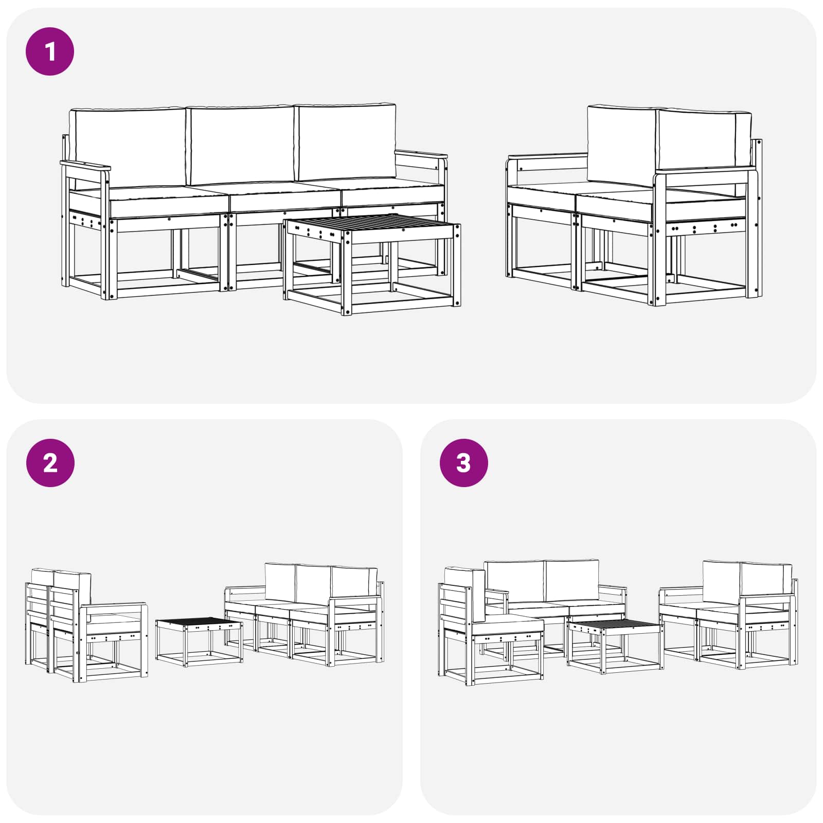Set vanjskih sofa s jastukom 6 pcs Prirodna i svijetlo siva