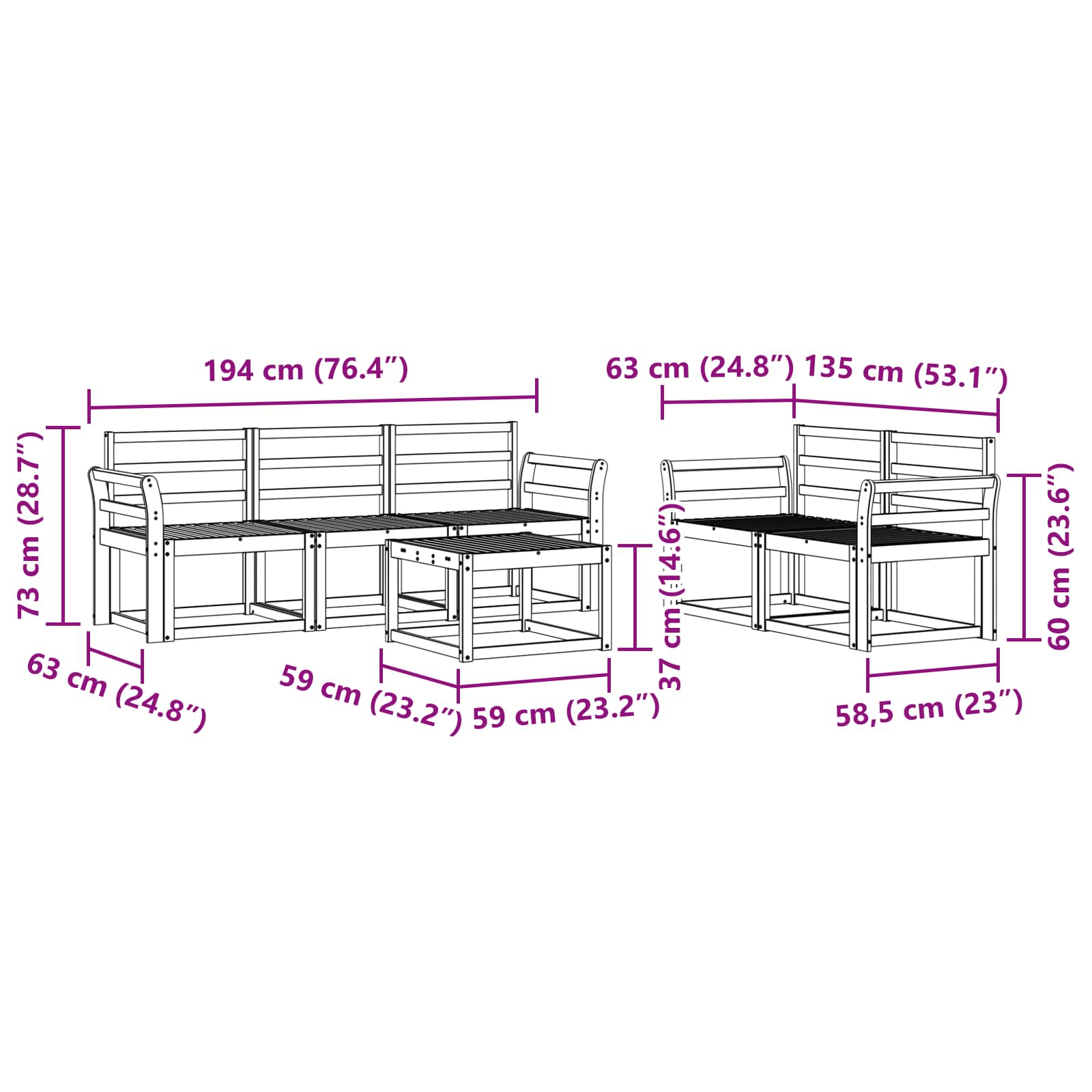 Set vanjskih sofa 6 pcs Prirodna