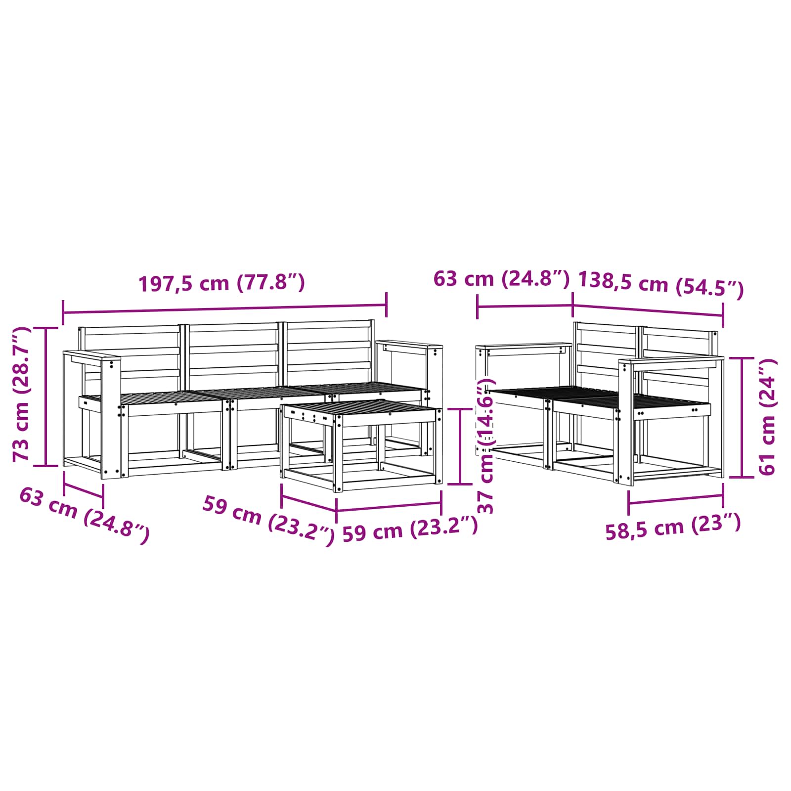 Set vanjskih sofa 6 pcs Prirodna