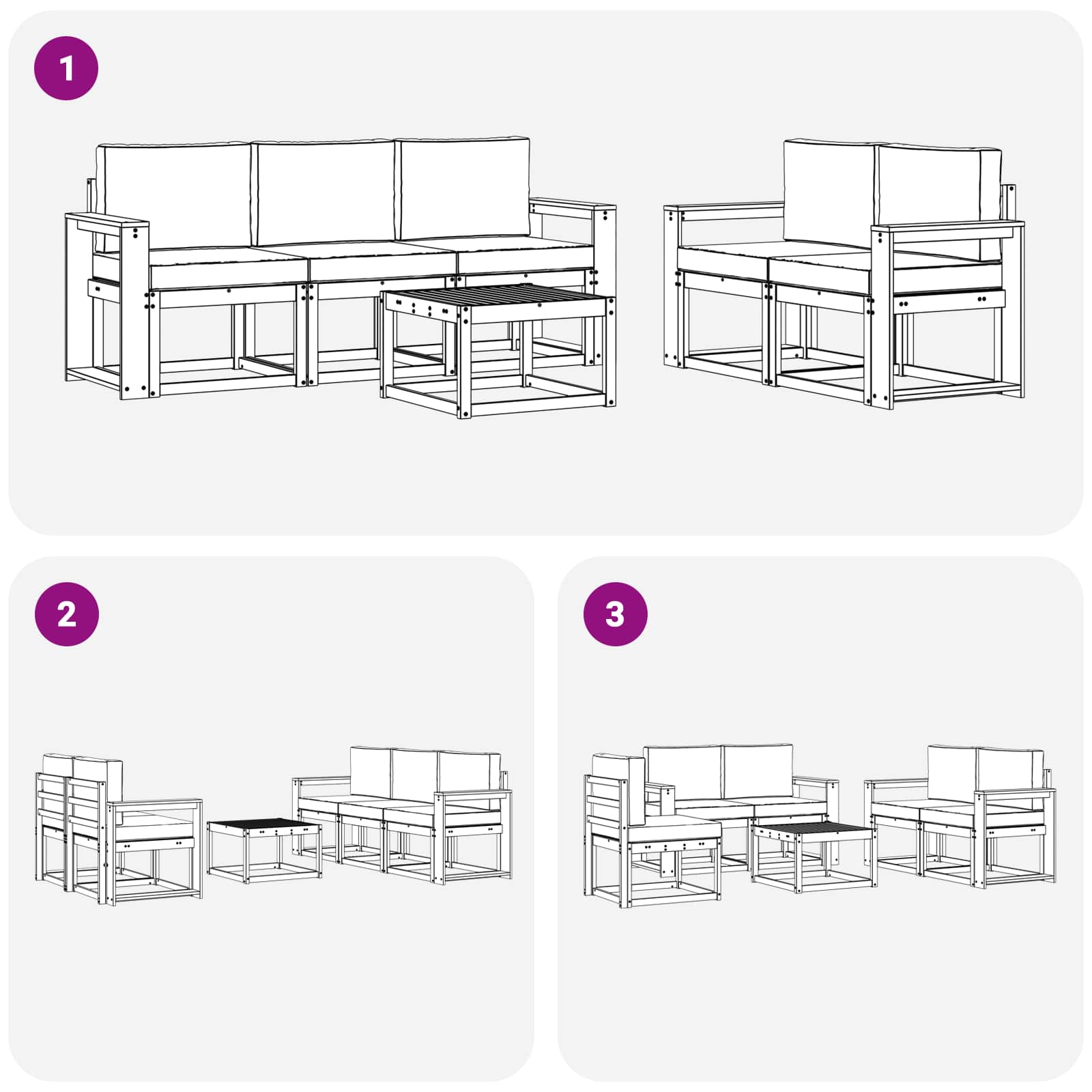 Set vanjskih sofa s jastukom 6 pcs Prirodna i svijetlo siva