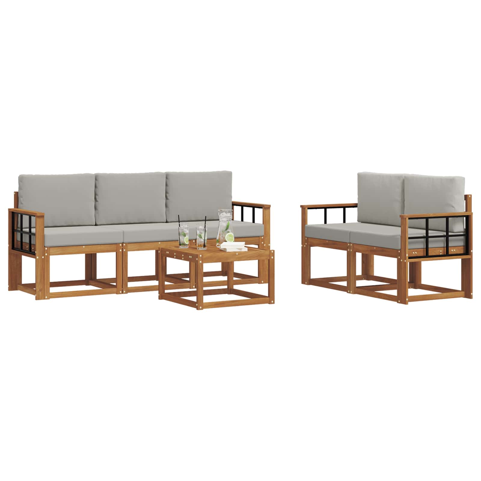 Set vanjskih sofa s jastukom 6 pcs Prirodna i svijetlo siva