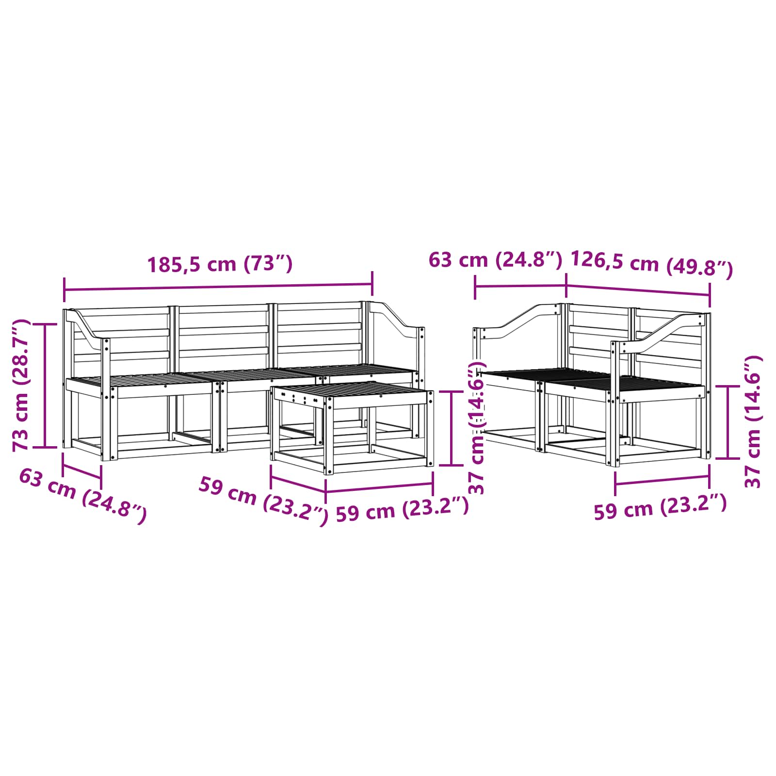 Set vanjskih sofa 6 pcs Prirodna