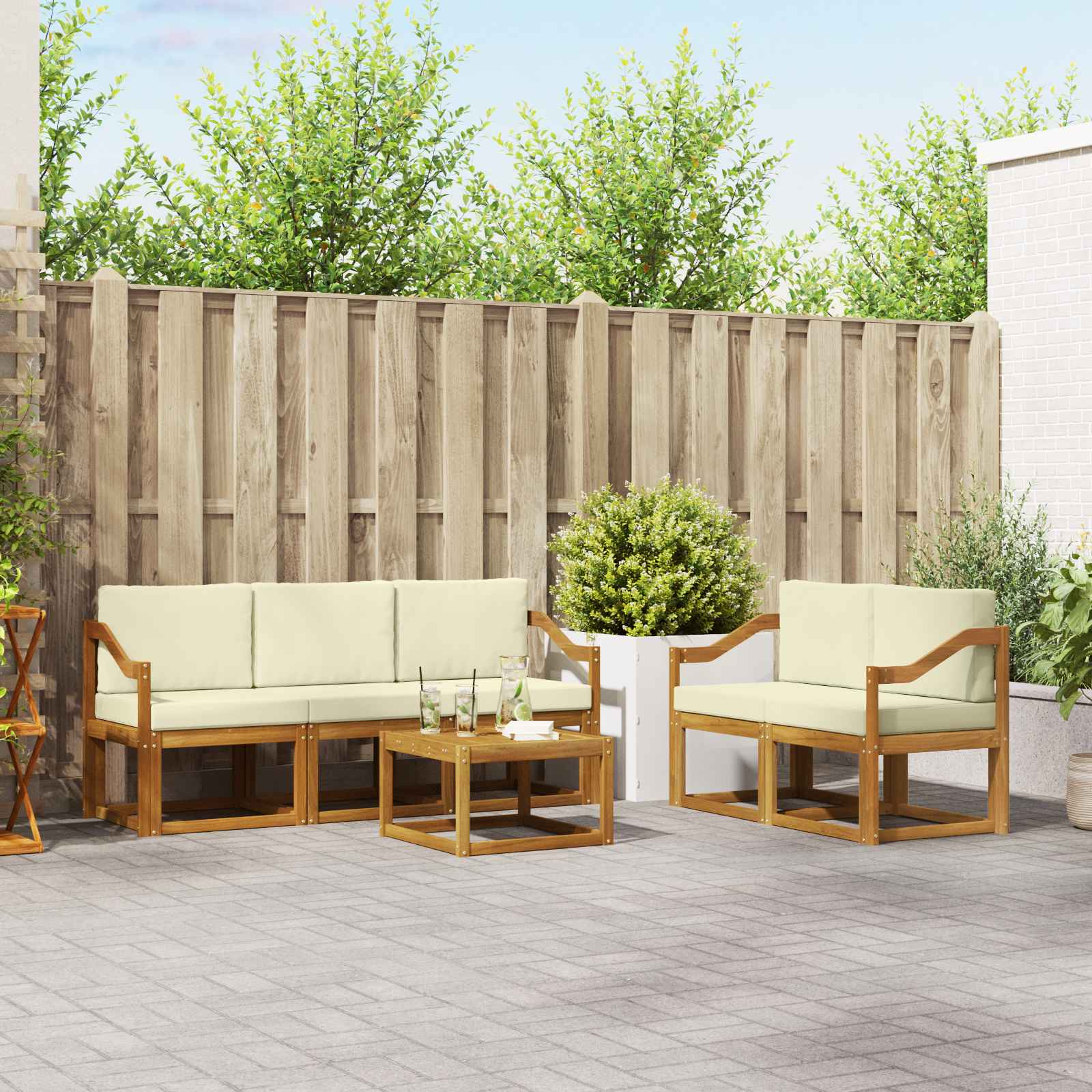 Set vanjskih sofa s jastukom 6 pcs Prirodna i krem