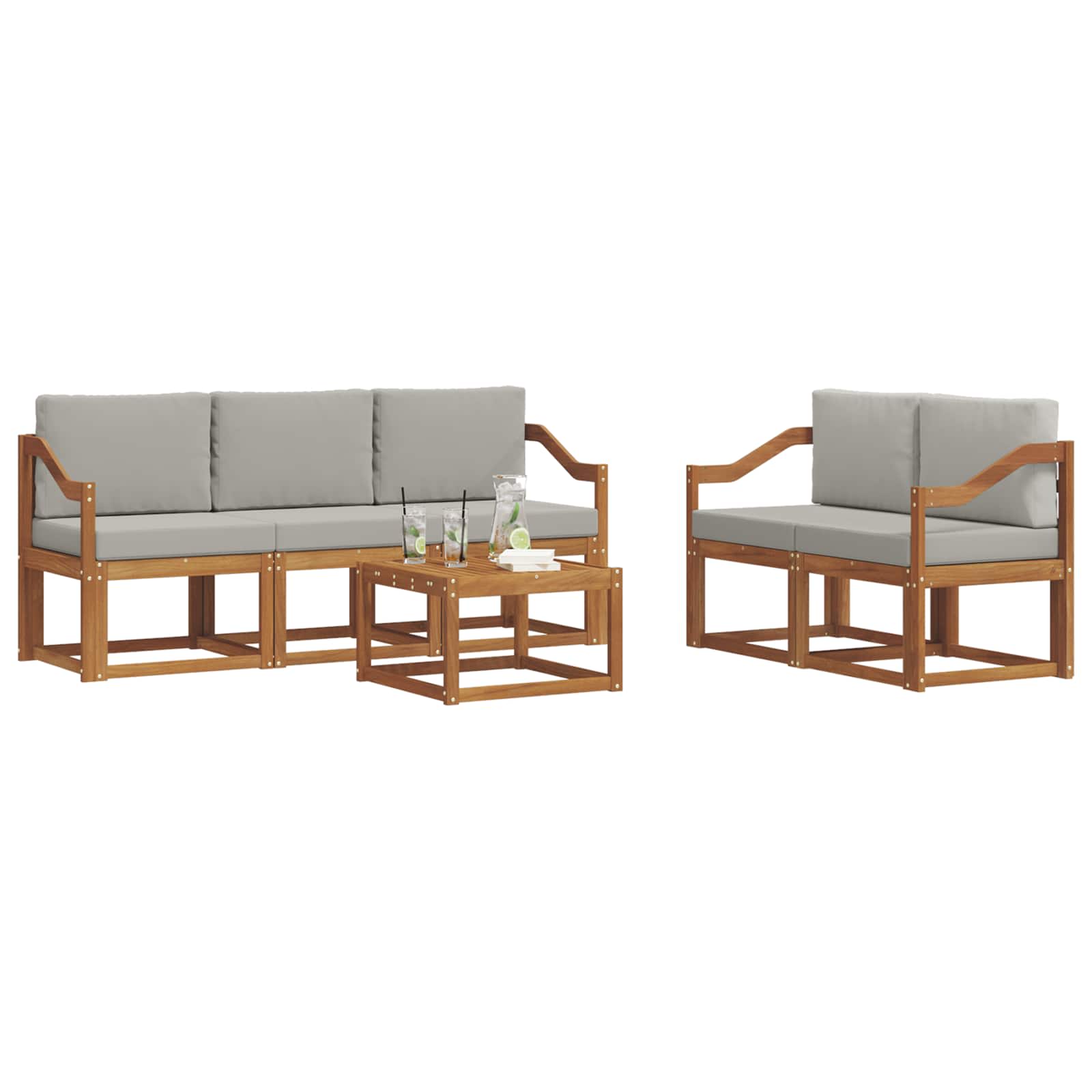 Set vanjskih sofa s jastukom 6 pcs Prirodna i svijetlo siva