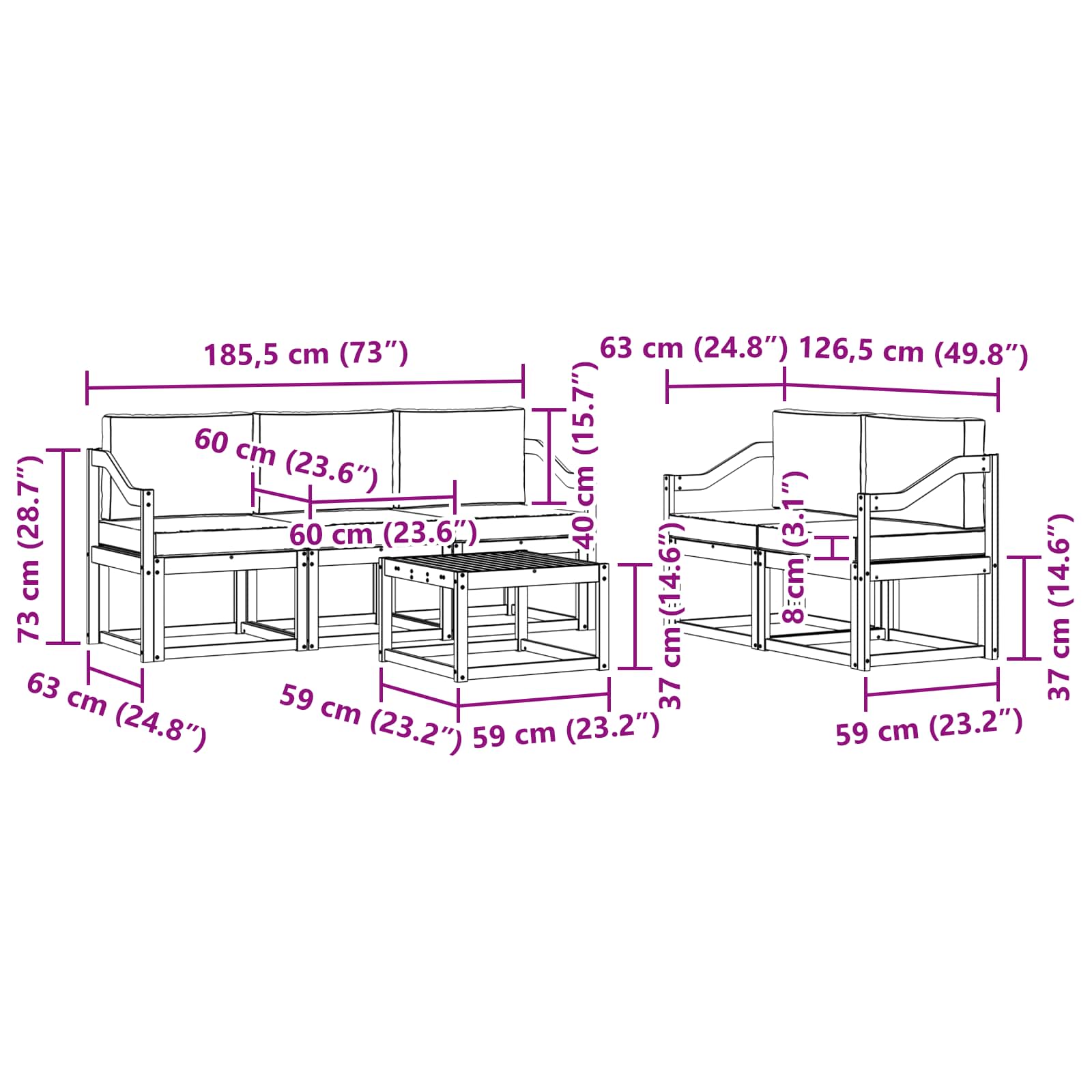 Set vanjskih sofa s jastukom 6 pcs Prirodna i svijetlo siva