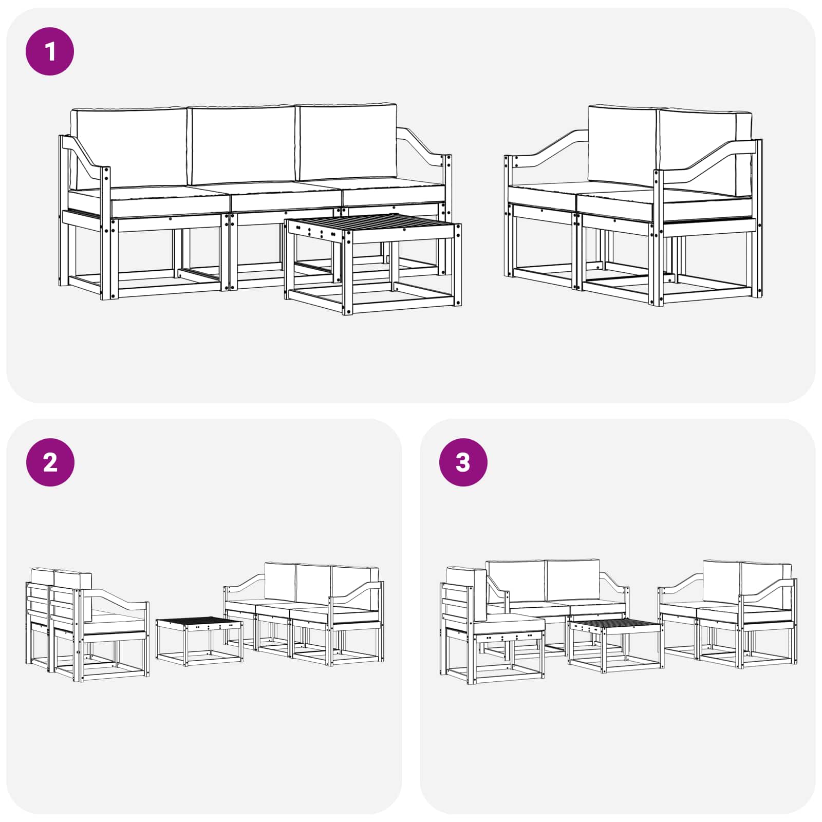Set vanjskih sofa s jastukom 6 pcs Prirodna i svijetlo siva