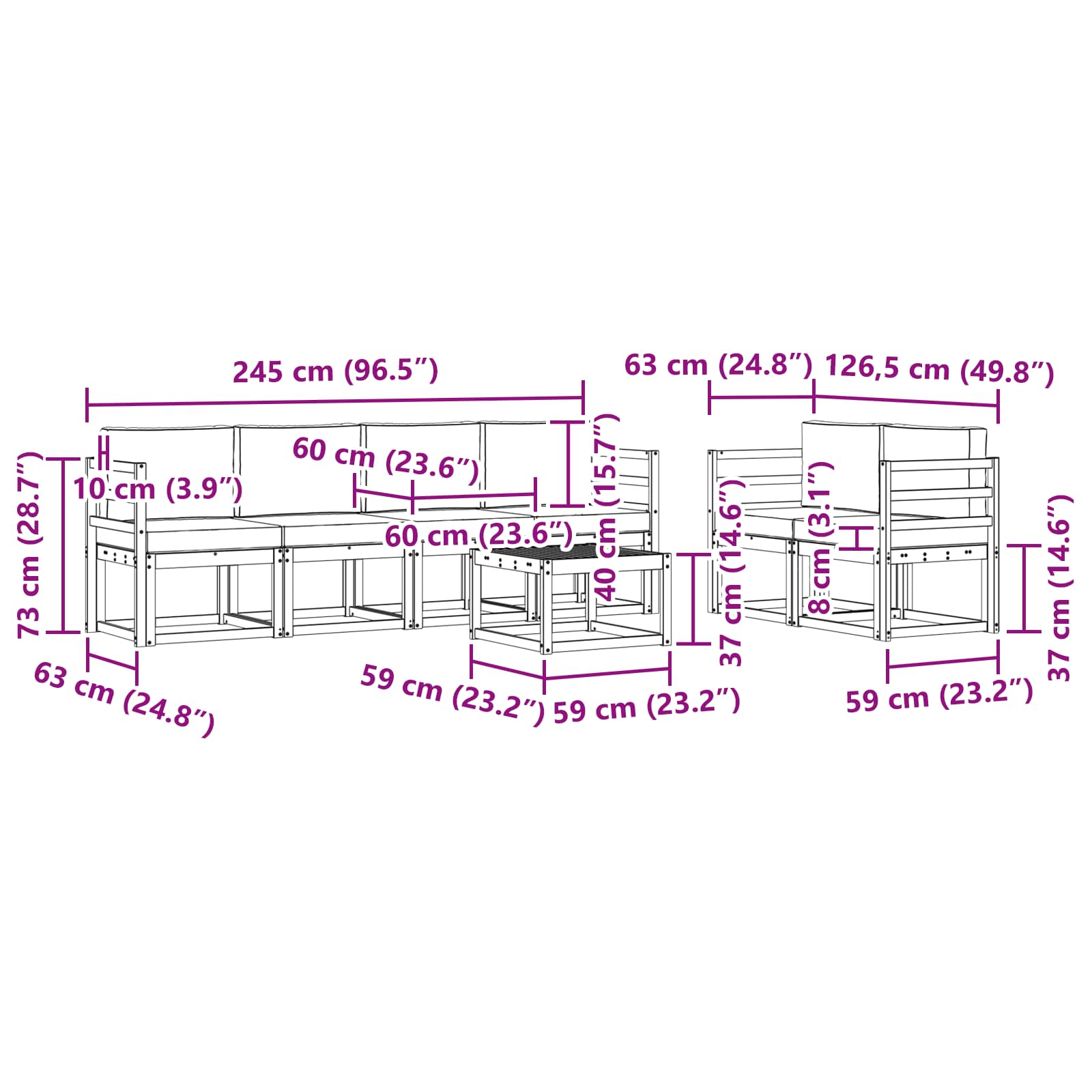 Set vanjskih sofa s jastukom 7 pcs Prirodna i krem