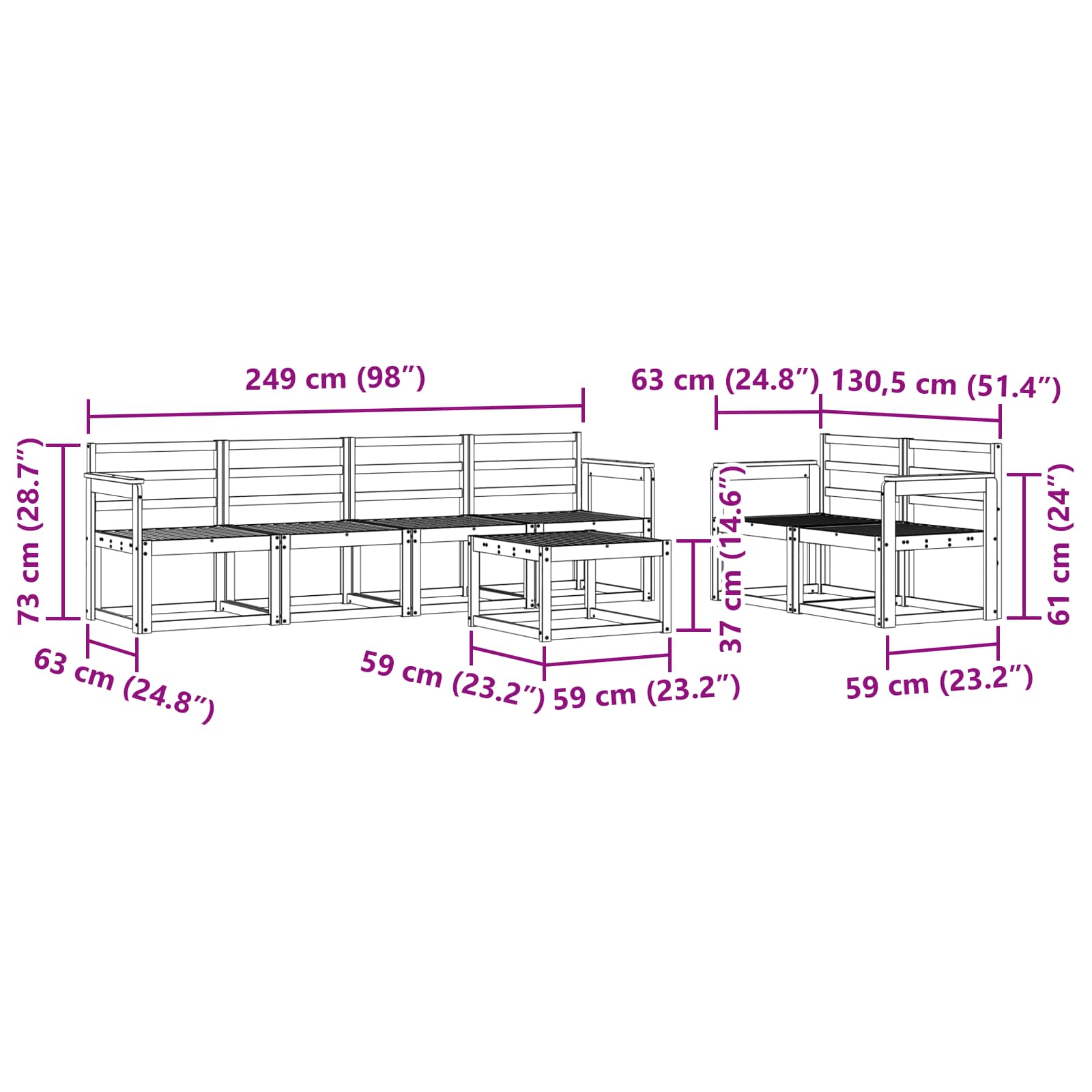 Set vanjskih sofa 7 pcs Prirodna