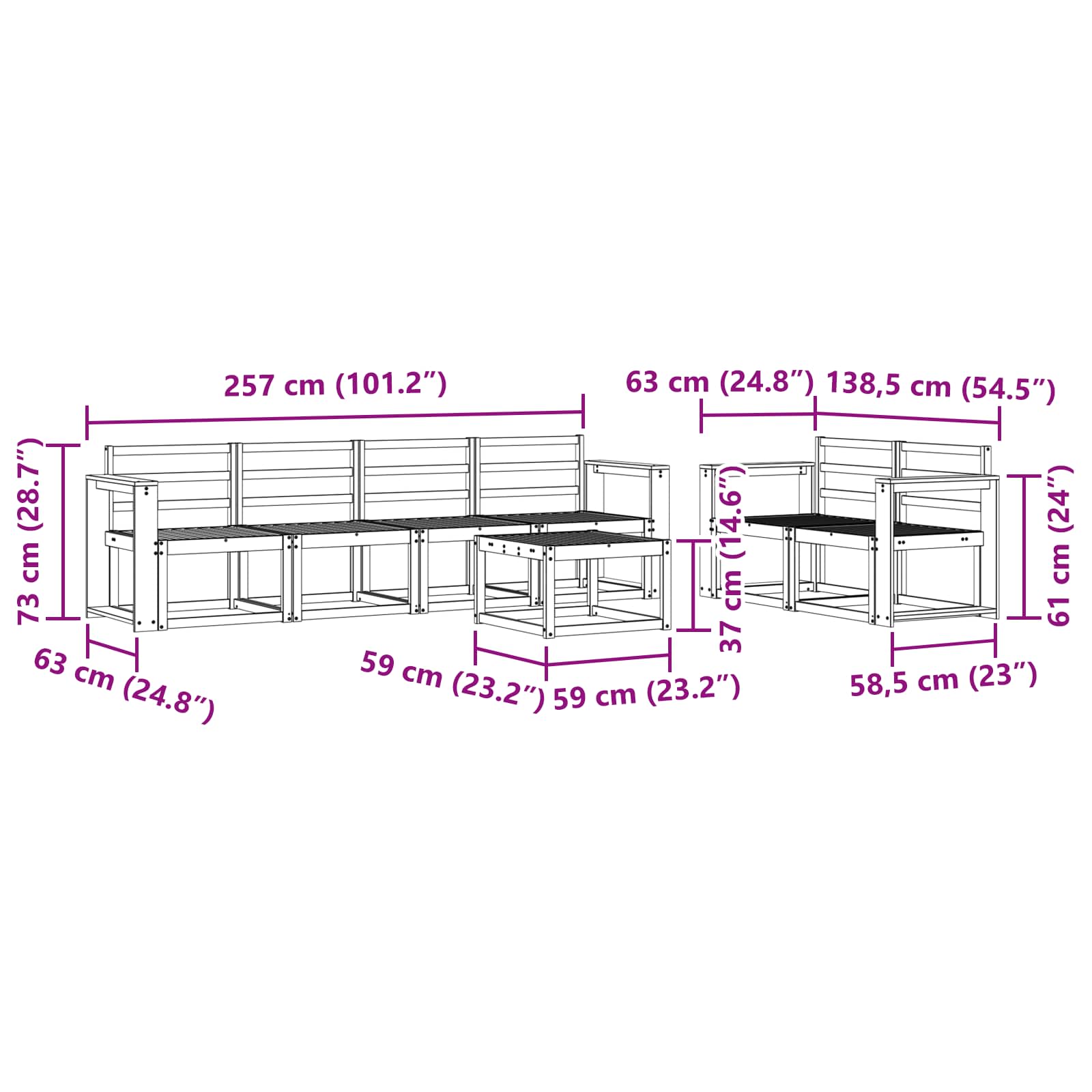 Set vanjskih sofa 7 pcs Prirodna