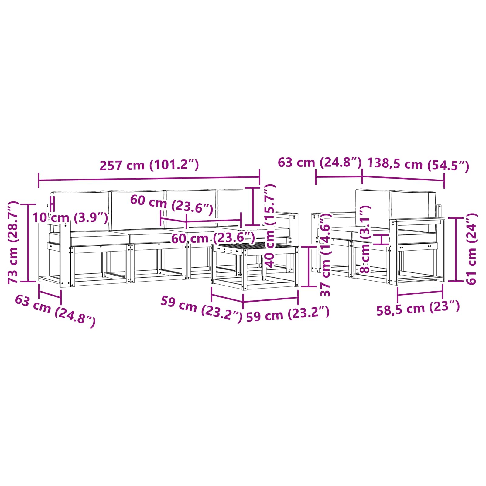 Set vanjskih sofa s jastukom 7 pcs Prirodna i antracit