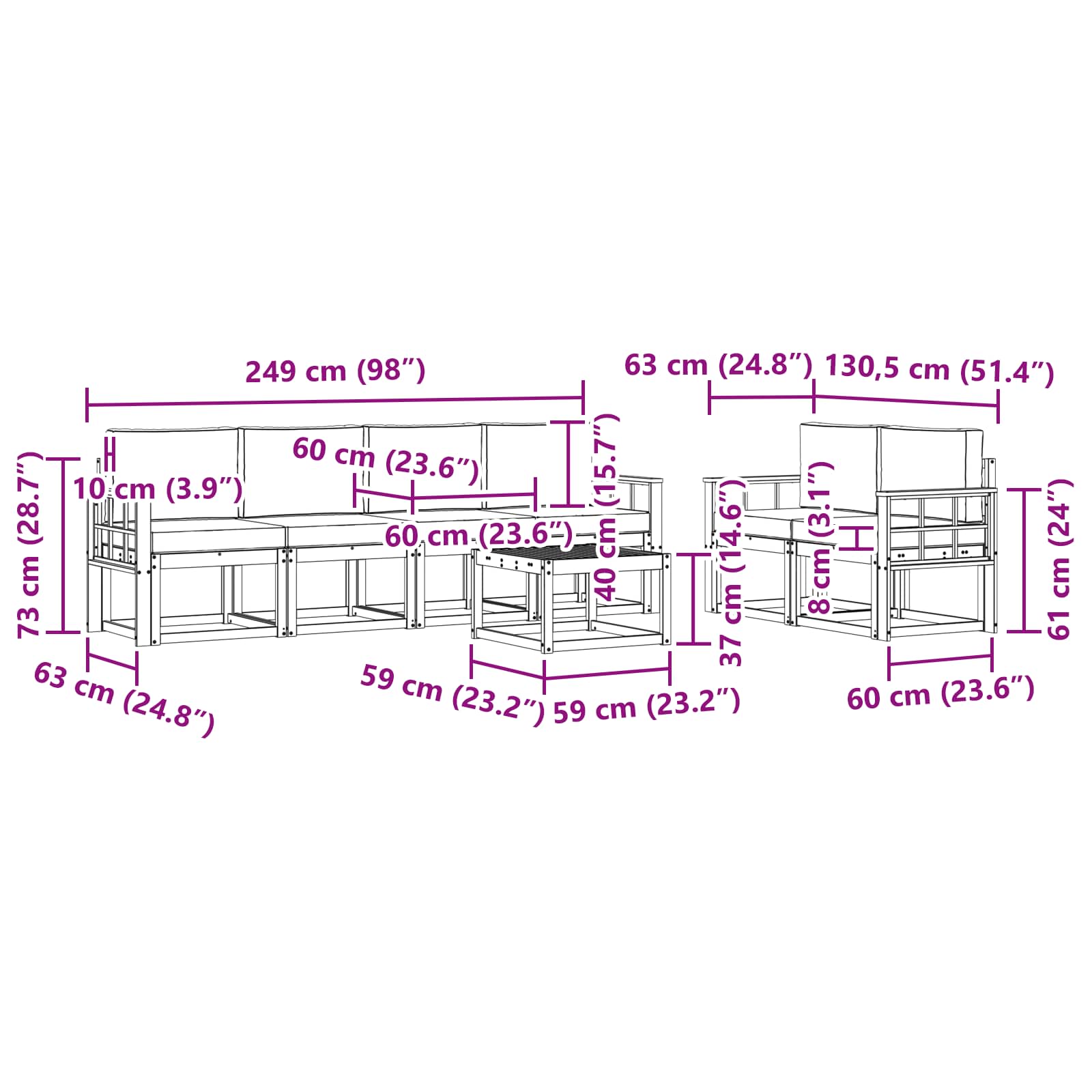 Set vanjskih sofa s jastukom 7 pcs Prirodna i antracit