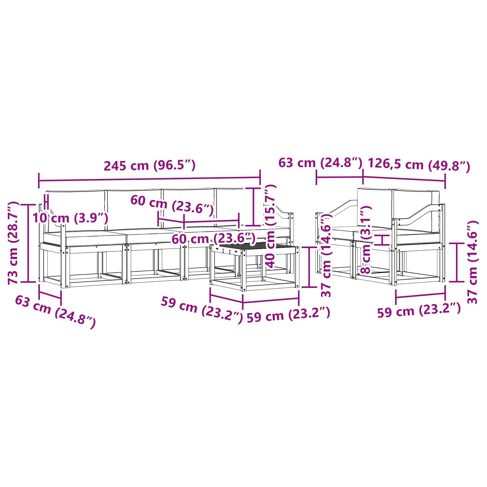 Set vanjskih sofa s jastukom 7 pcs Prirodna i antracit