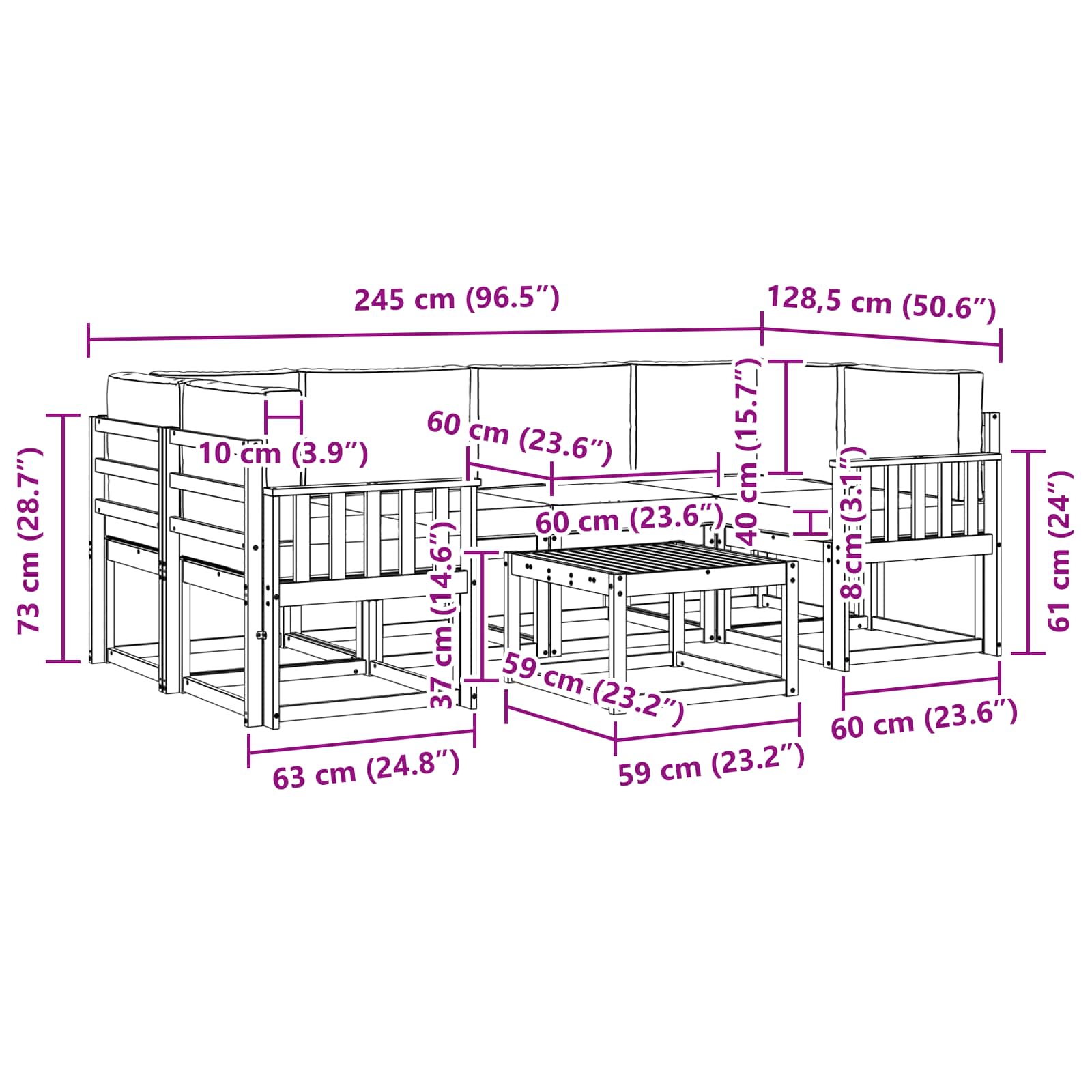 Set vanjskih sofa s jastukom 7 pcs Prirodna i krem