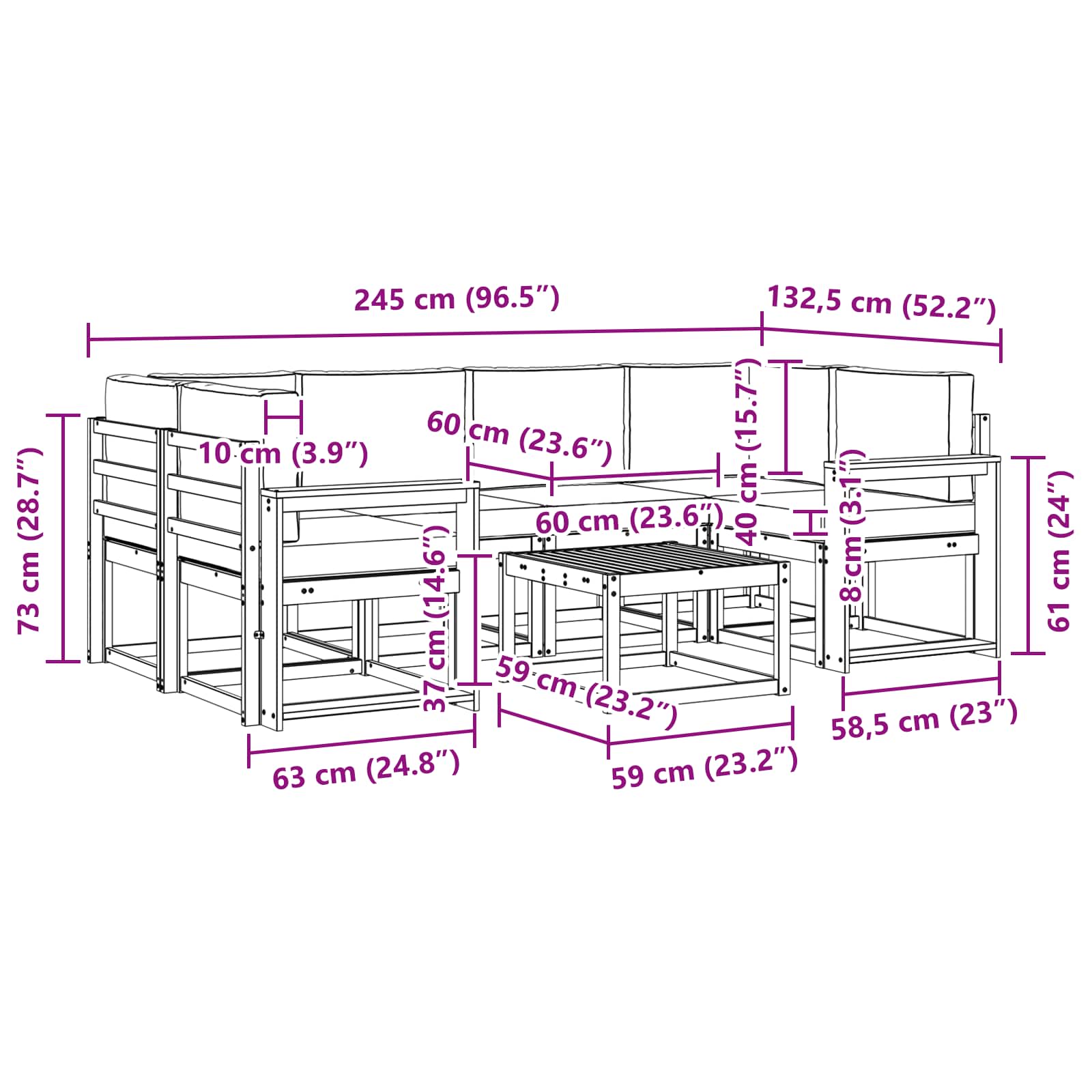 Set vanjskih sofa s jastukom 7 pcs Prirodna i antracit