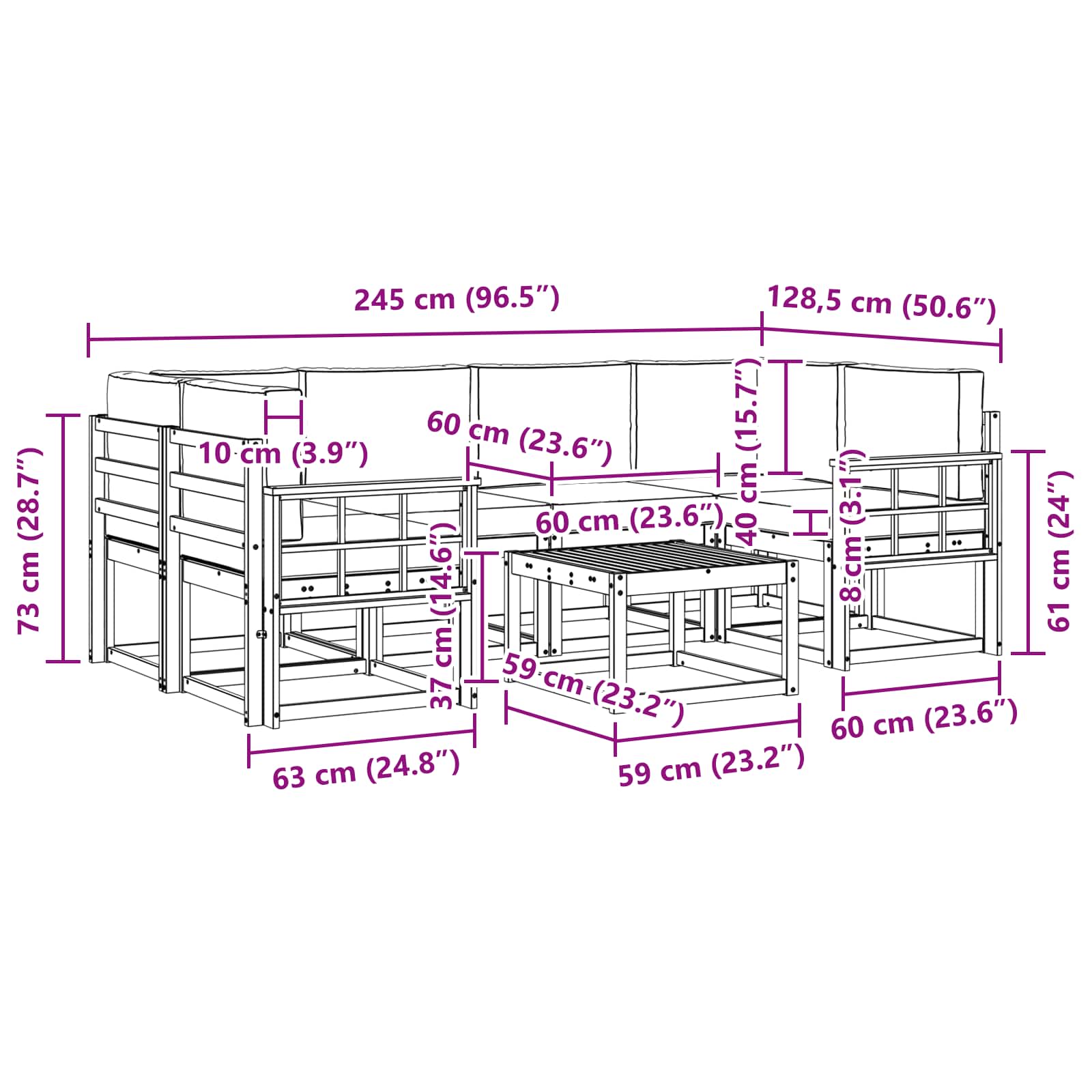Set vanjskih sofa s jastukom 7 pcs Prirodna i bež