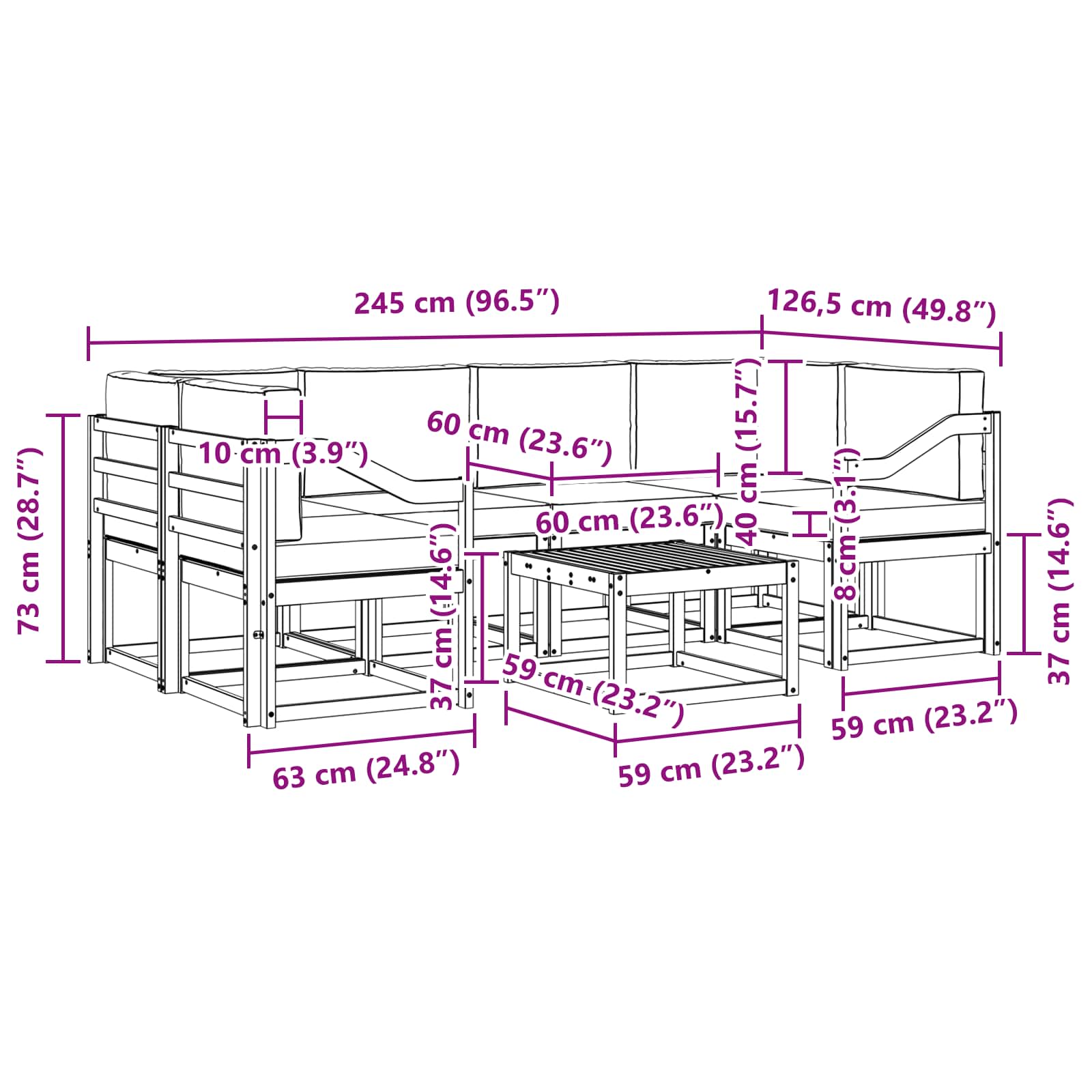 Set vanjskih sofa s jastukom 7 pcs Prirodna i bež