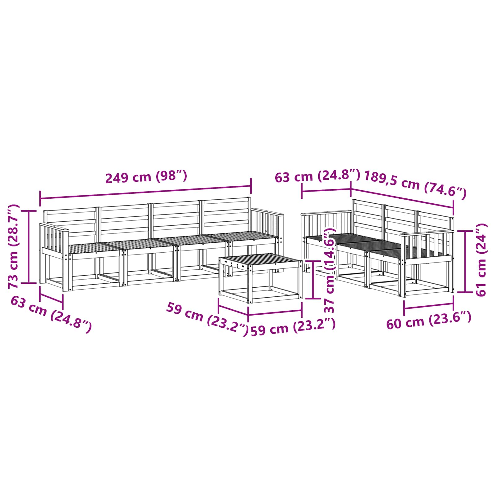 Set vanjskih sofa 8 pcs Prirodna Čvrsto drvo akacije