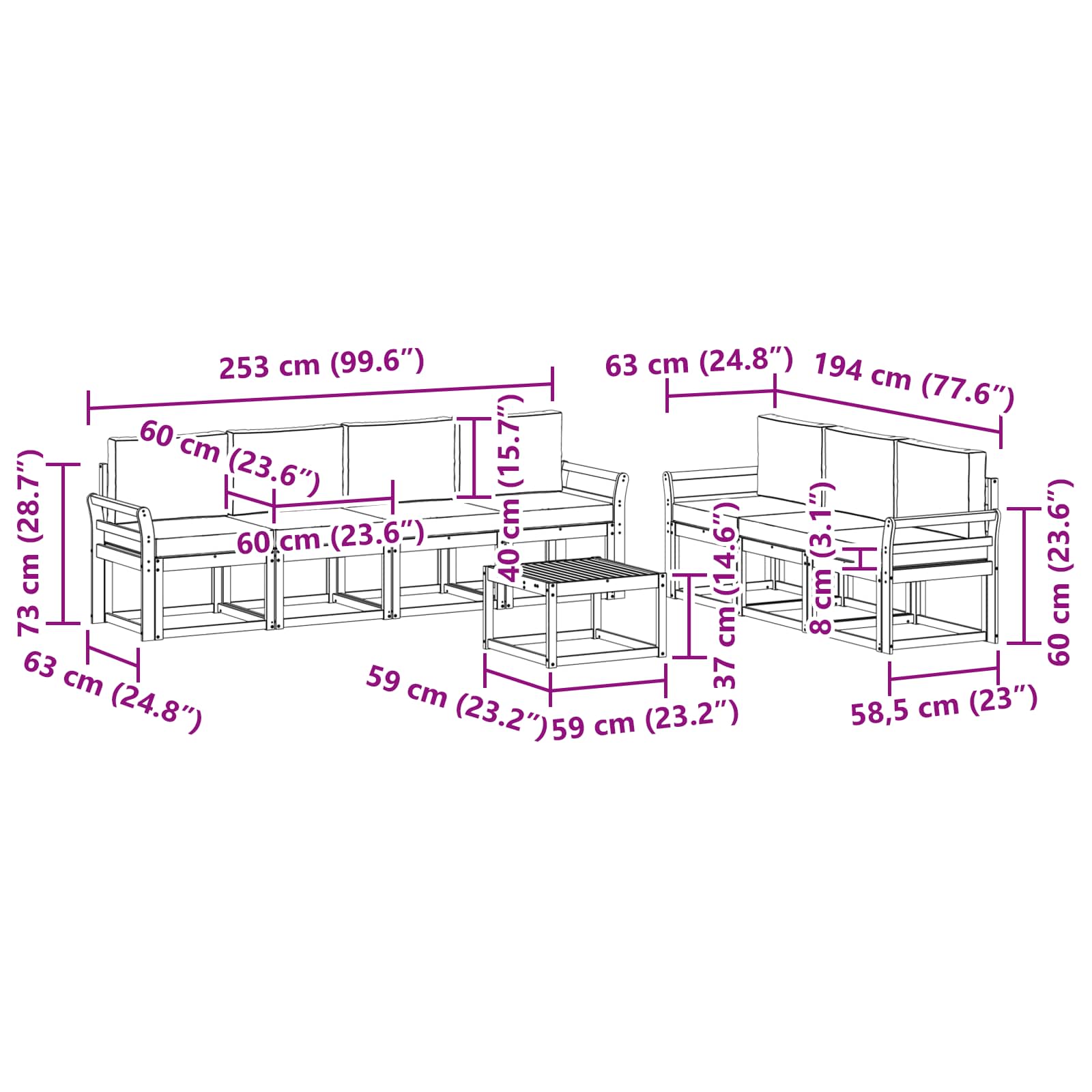 Set vanjskih sofa s jastukom 8 pcs Prirodna i bež