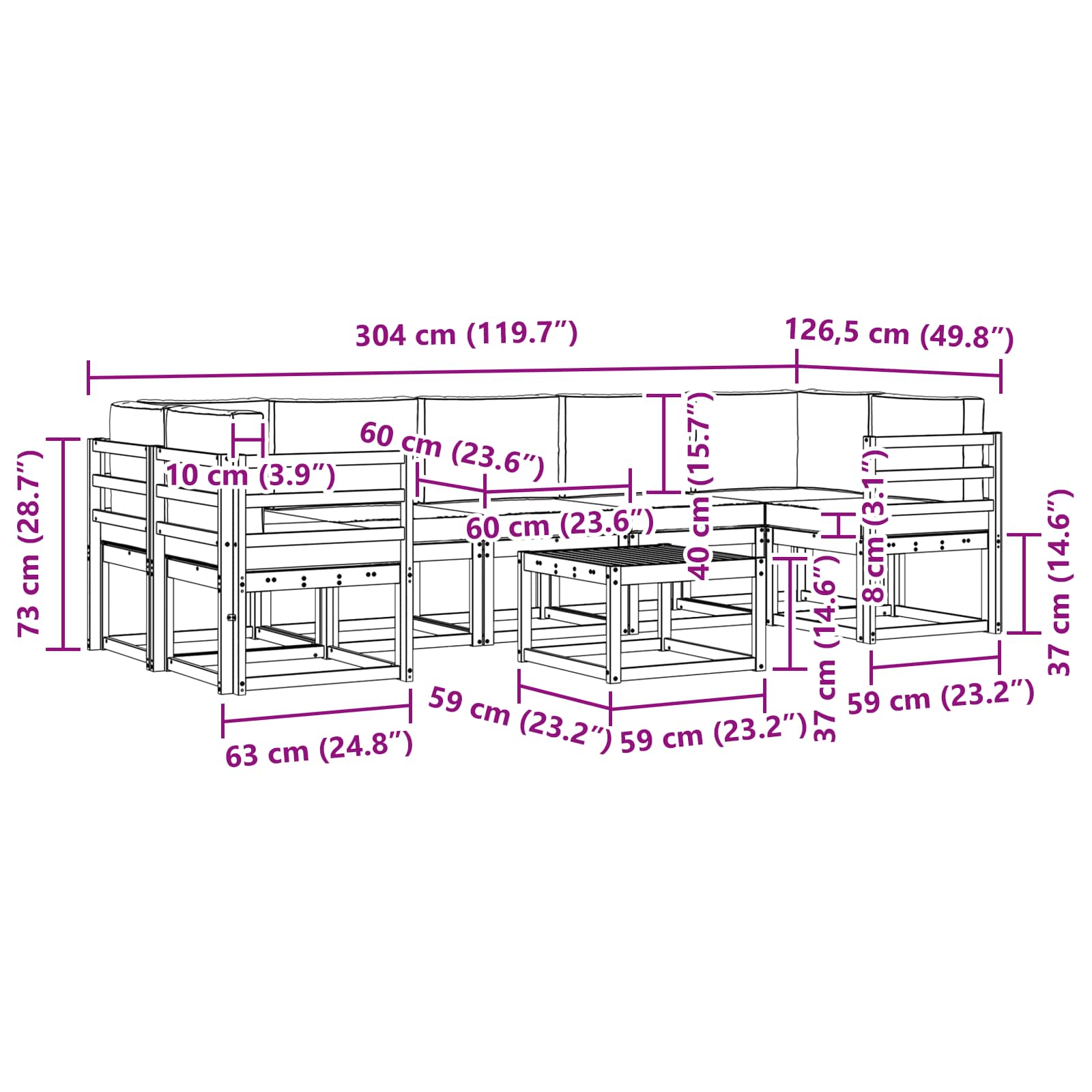Set vanjskih sofa s jastukom 8 pcs Prirodna i bež
