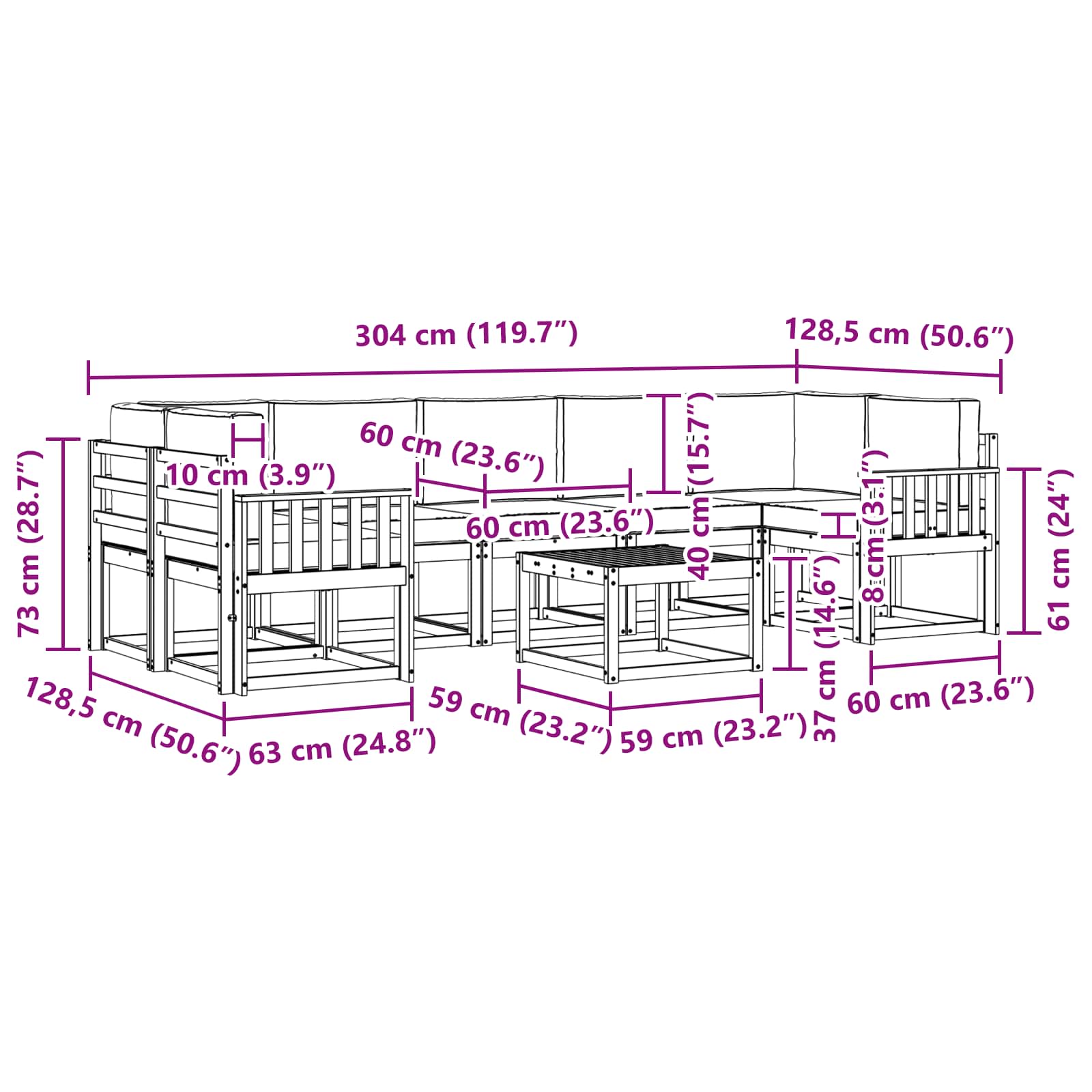Set vanjskih sofa s jastukom 8 pcs Prirodna i krem