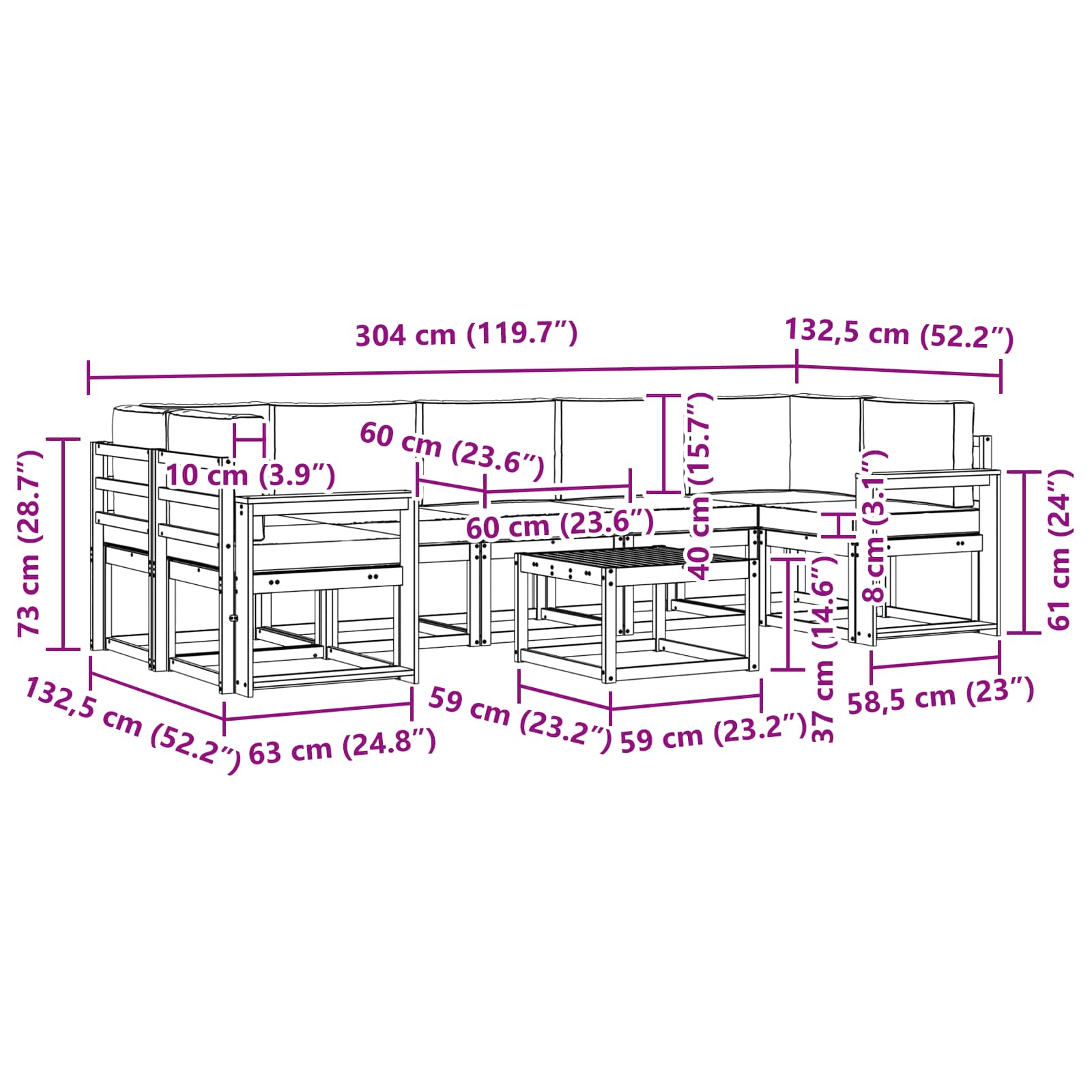 Set vanjskih sofa s jastukom 8 pcs Prirodna i krem