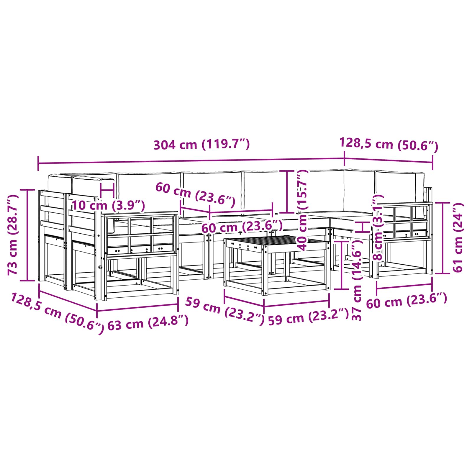 Set vanjskih sofa s jastukom 8 pcs Prirodna i bež