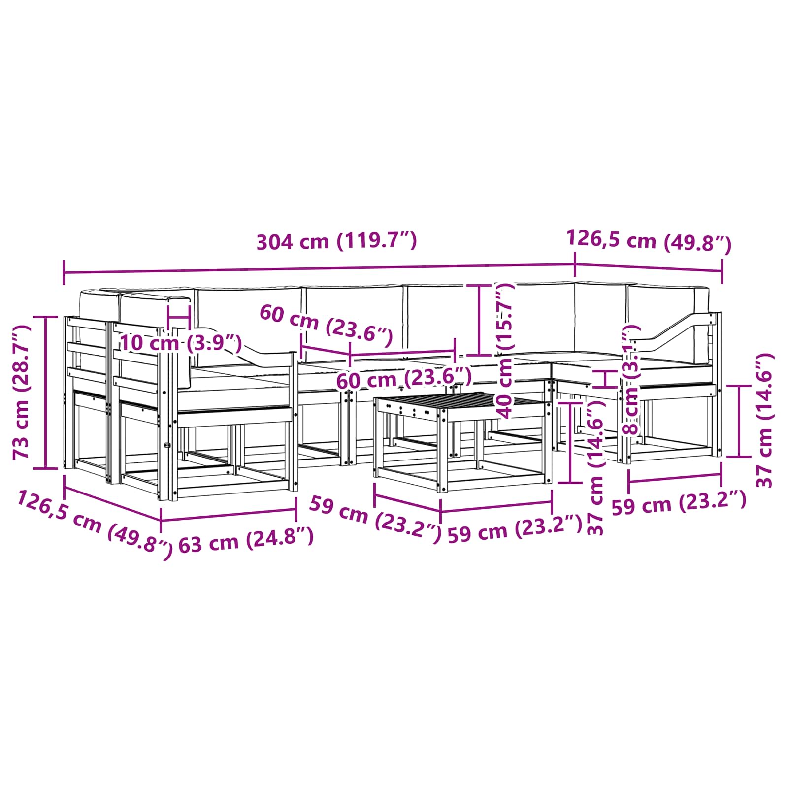 Set vanjskih sofa s jastukom 8 pcs Prirodna i krem
