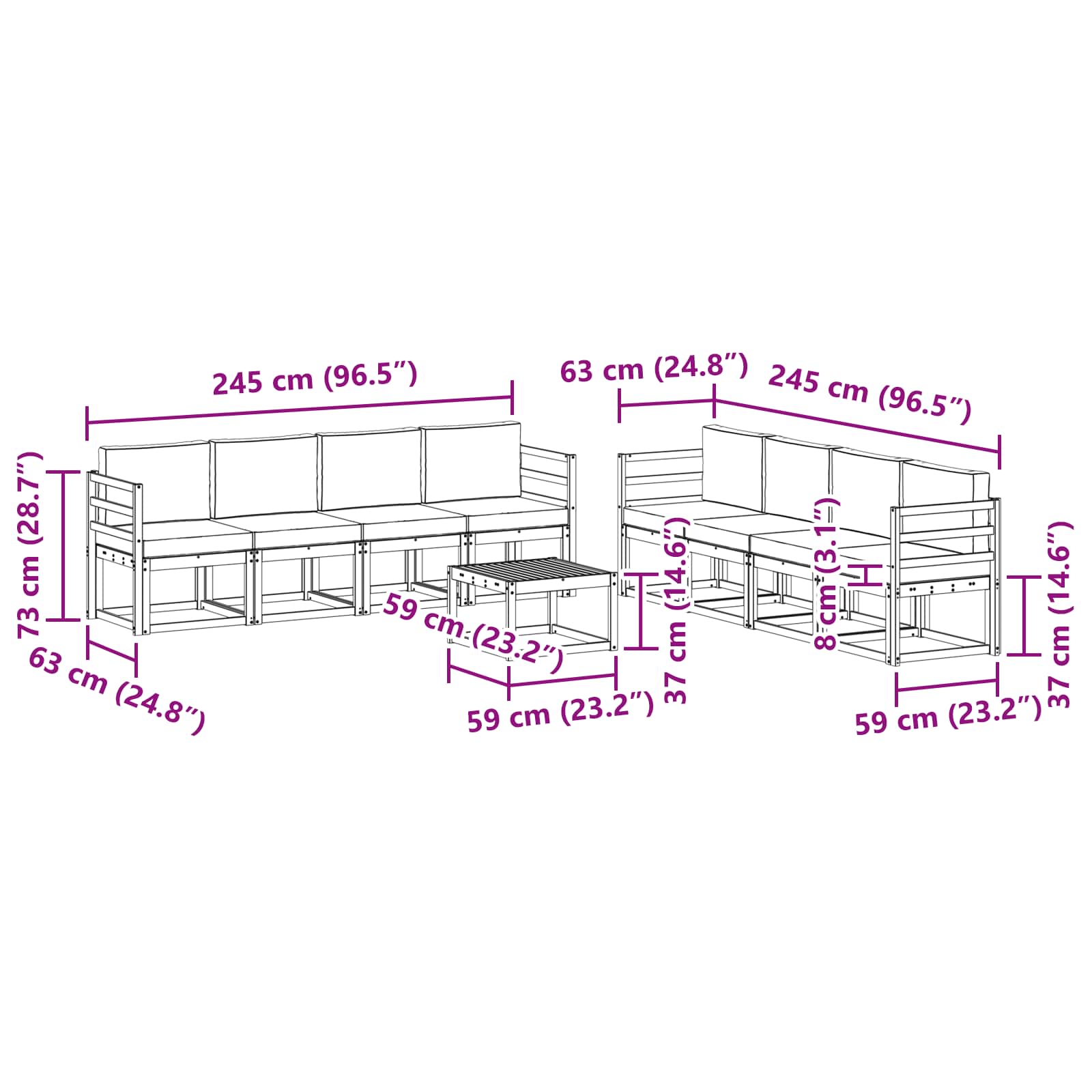 Set vanjskih sofa s jastukom 9 pcs Prirodna i antracit