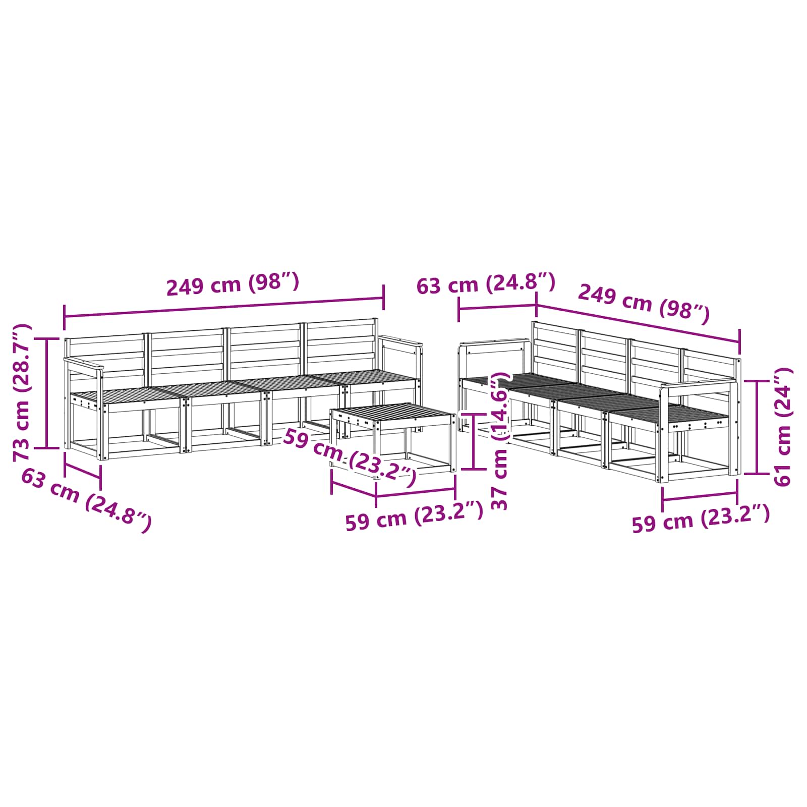 Set vanjskih sofa 9 pcs Prirodna