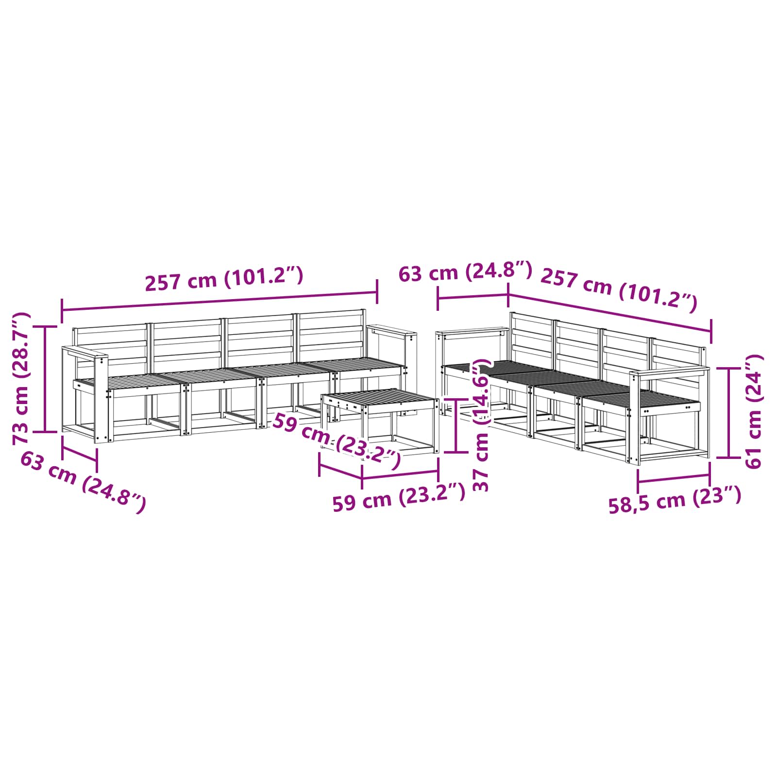 Set vanjskih sofa 9 pcs Prirodna