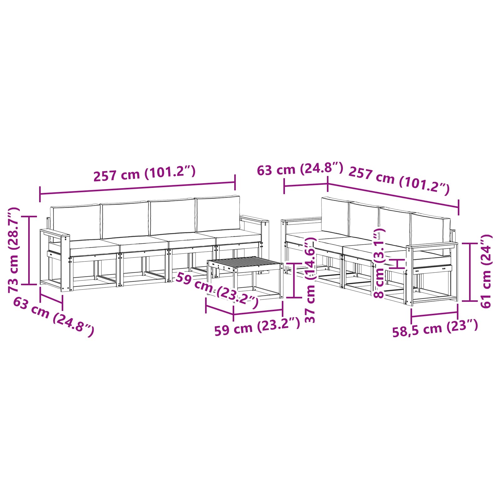 Set vanjskih sofa s jastukom 9 pcs Prirodna i antracit