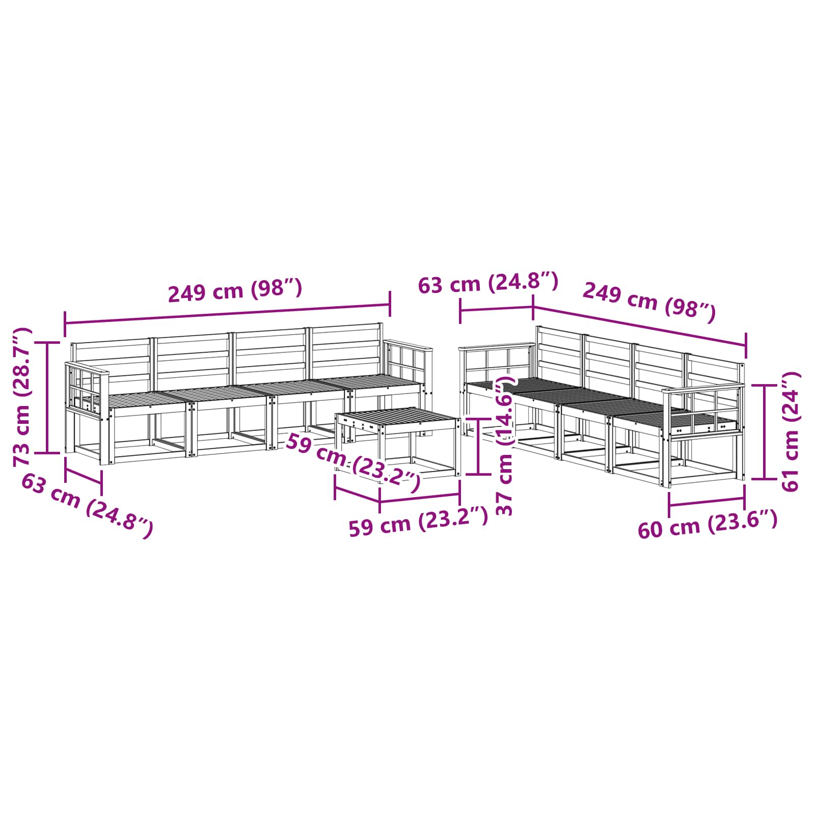 Set vanjskih sofa 9 pcs Prirodna