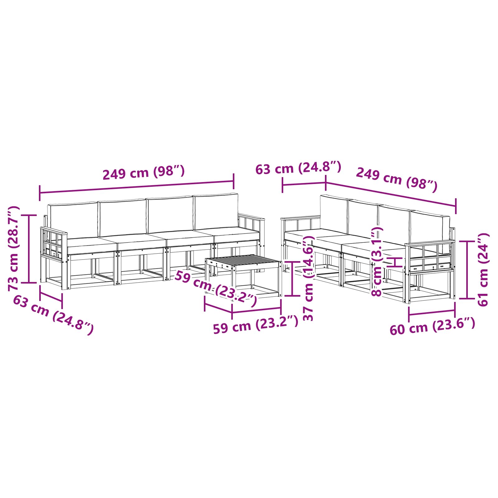 Set vanjskih sofa s jastukom 9 pcs Prirodna i krem