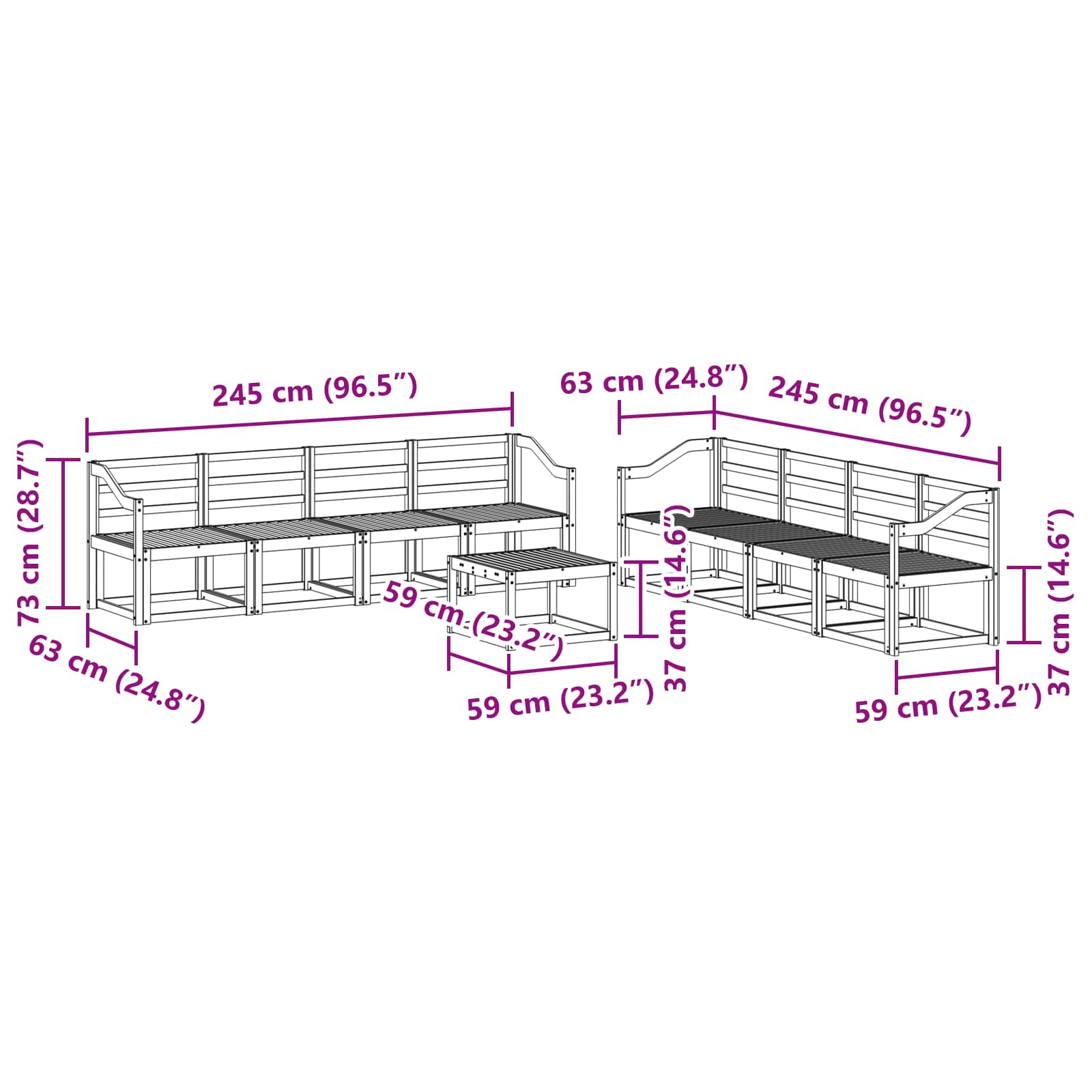 Set vanjskih sofa 9 pcs Prirodna