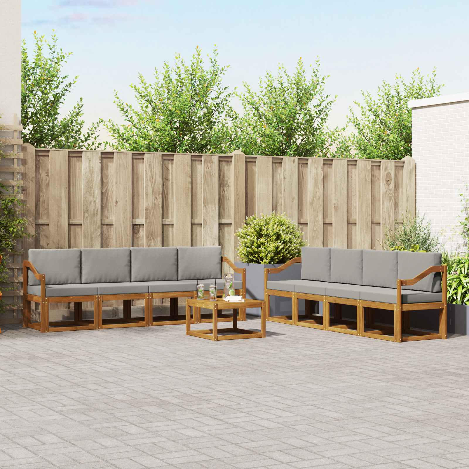 Set vanjskih sofa s jastukom 9 pcs Prirodna i svijetlo siva