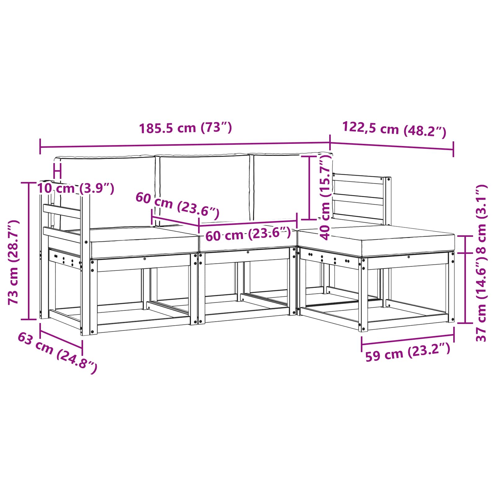 Set vanjskih sofa s jastukom 4 pcs Prirodna i antracit