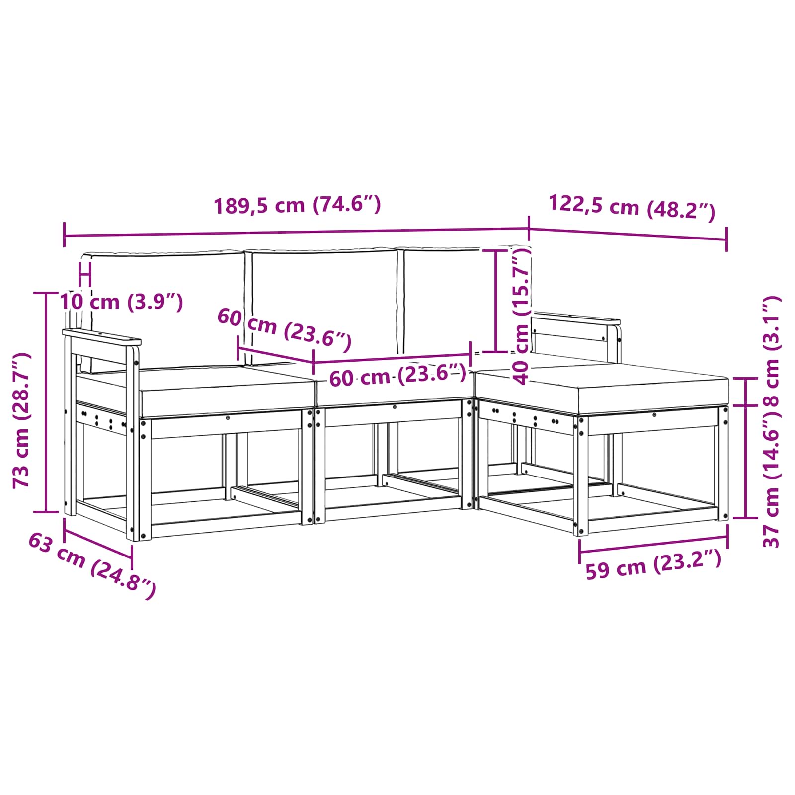 Set vanjskih sofa s jastukom 4 pcs Prirodna i antracit