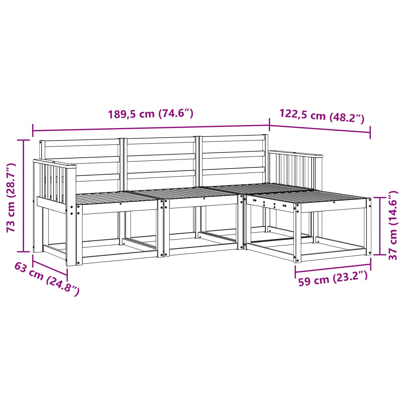 Set vanjskih sofa 4 pcs Prirodna