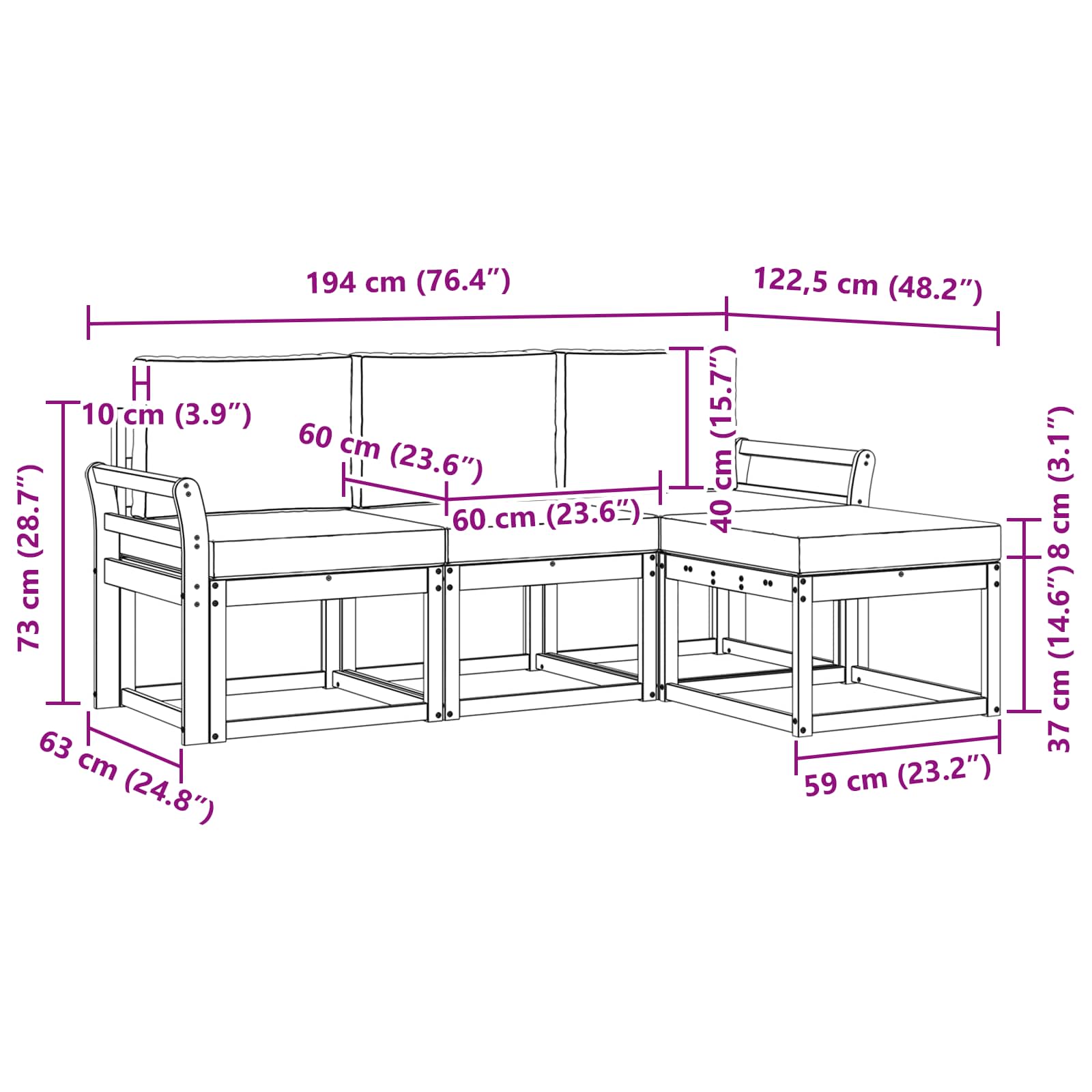 Set vanjskih sofa s jastukom 4 pcs Prirodna i krem