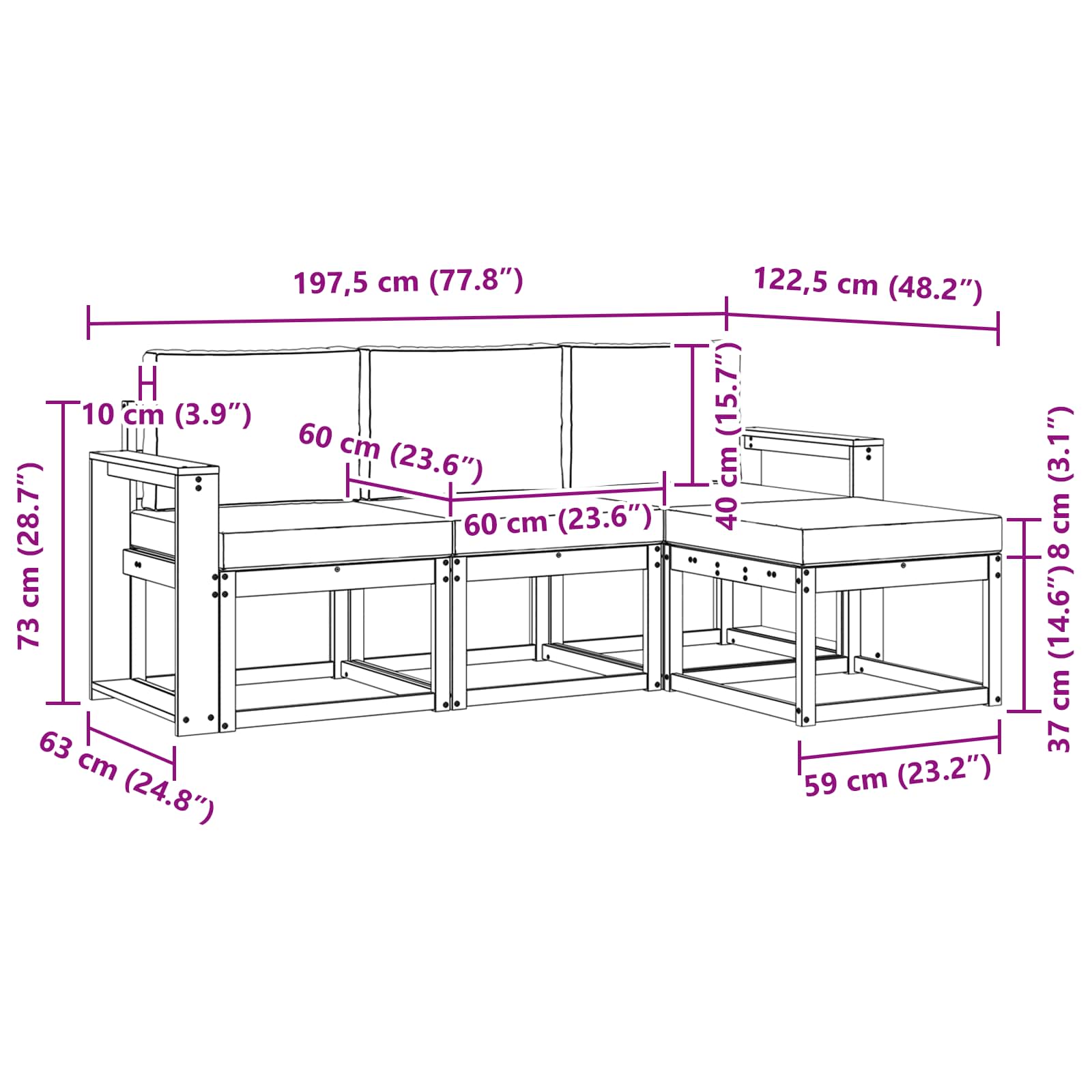 Set vanjskih sofa s jastukom 4 pcs Prirodna i krem