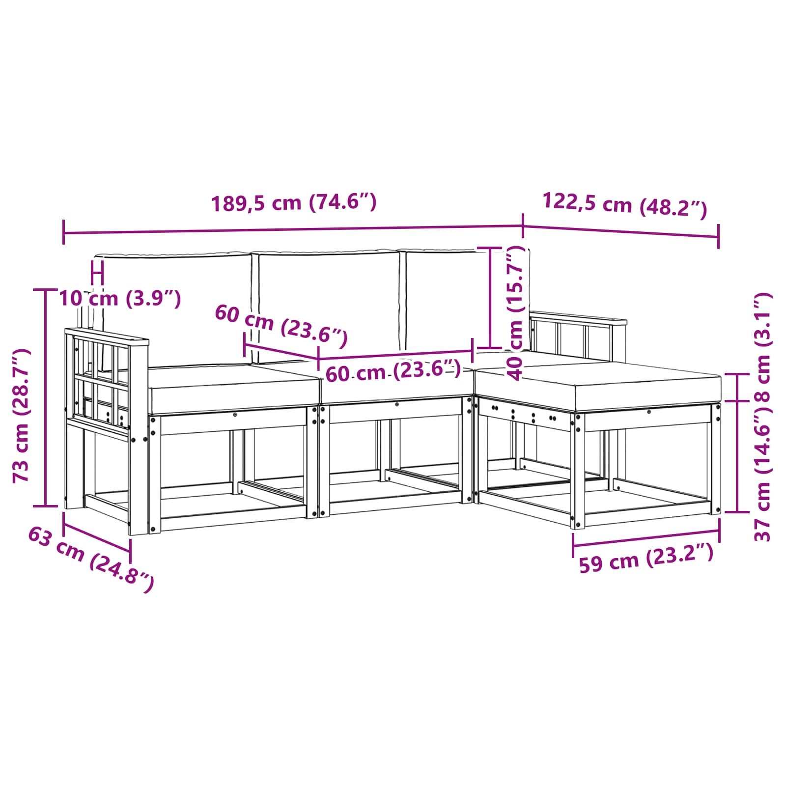 Set vanjskih sofa s jastukom 4 pcs Prirodna i svijetlo siva