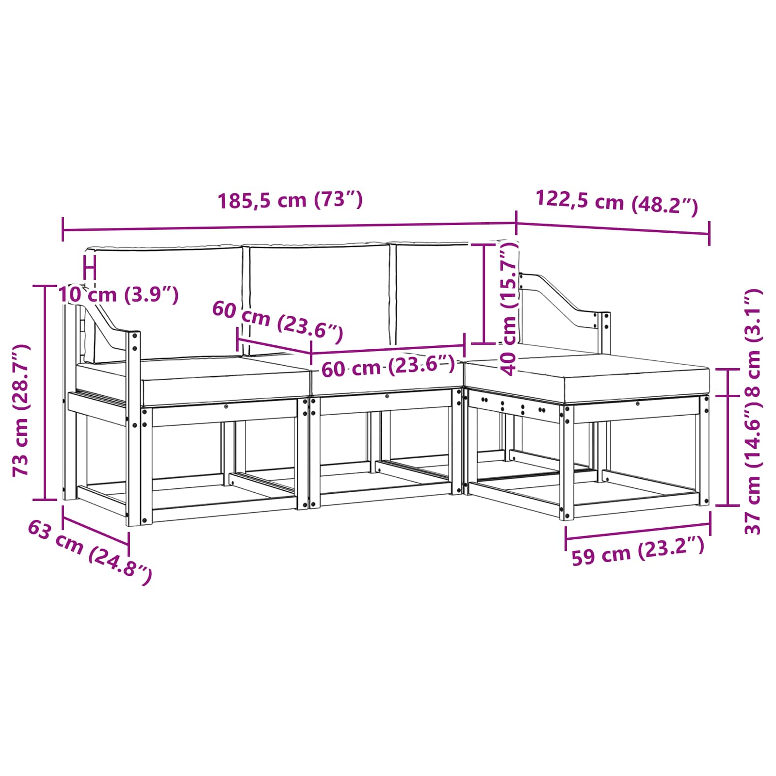 Set vanjskih sofa s jastukom 4 pcs Prirodna i krem