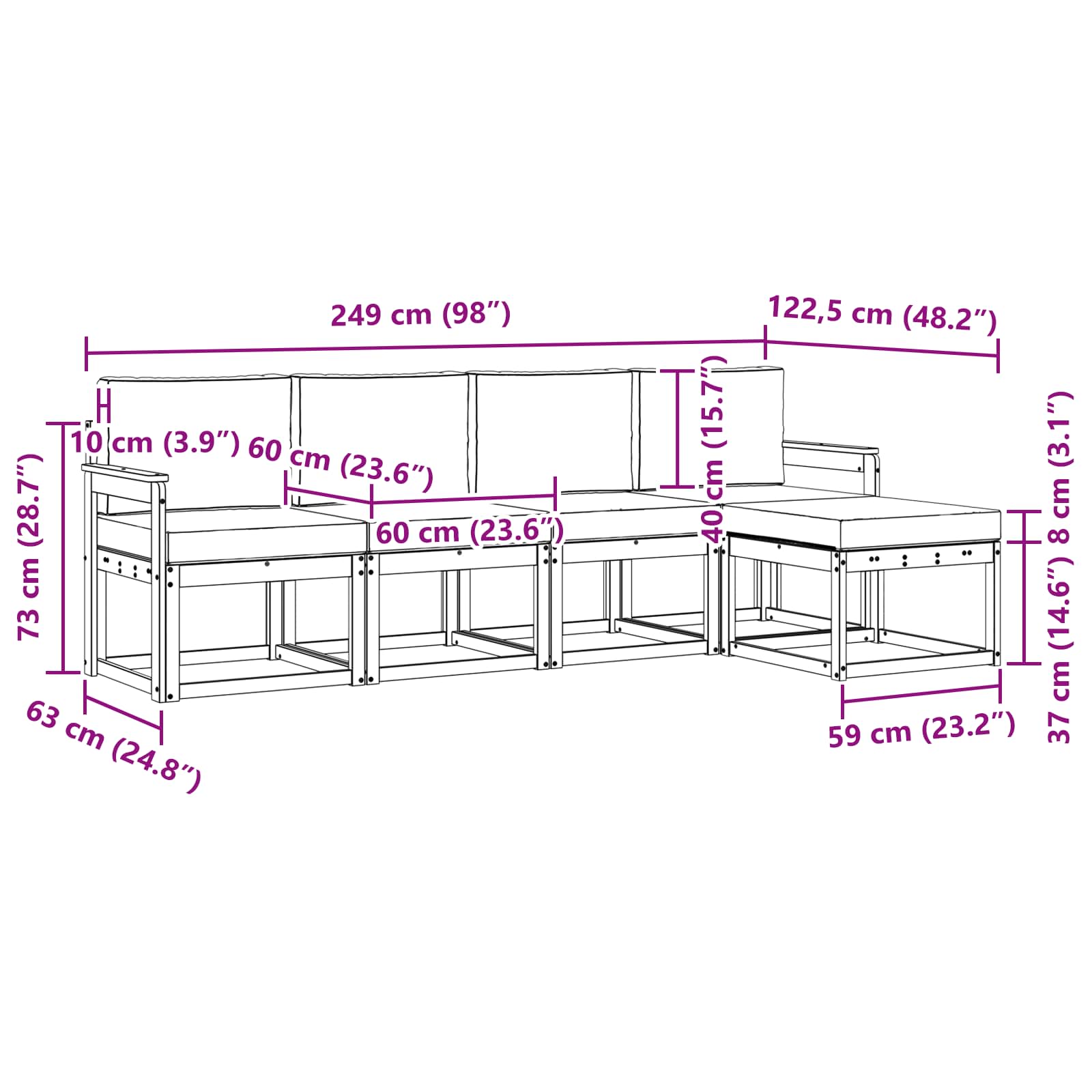 Set vanjskih sofa 5 pcs Prirodna i bež Čvrsto drvo akacije