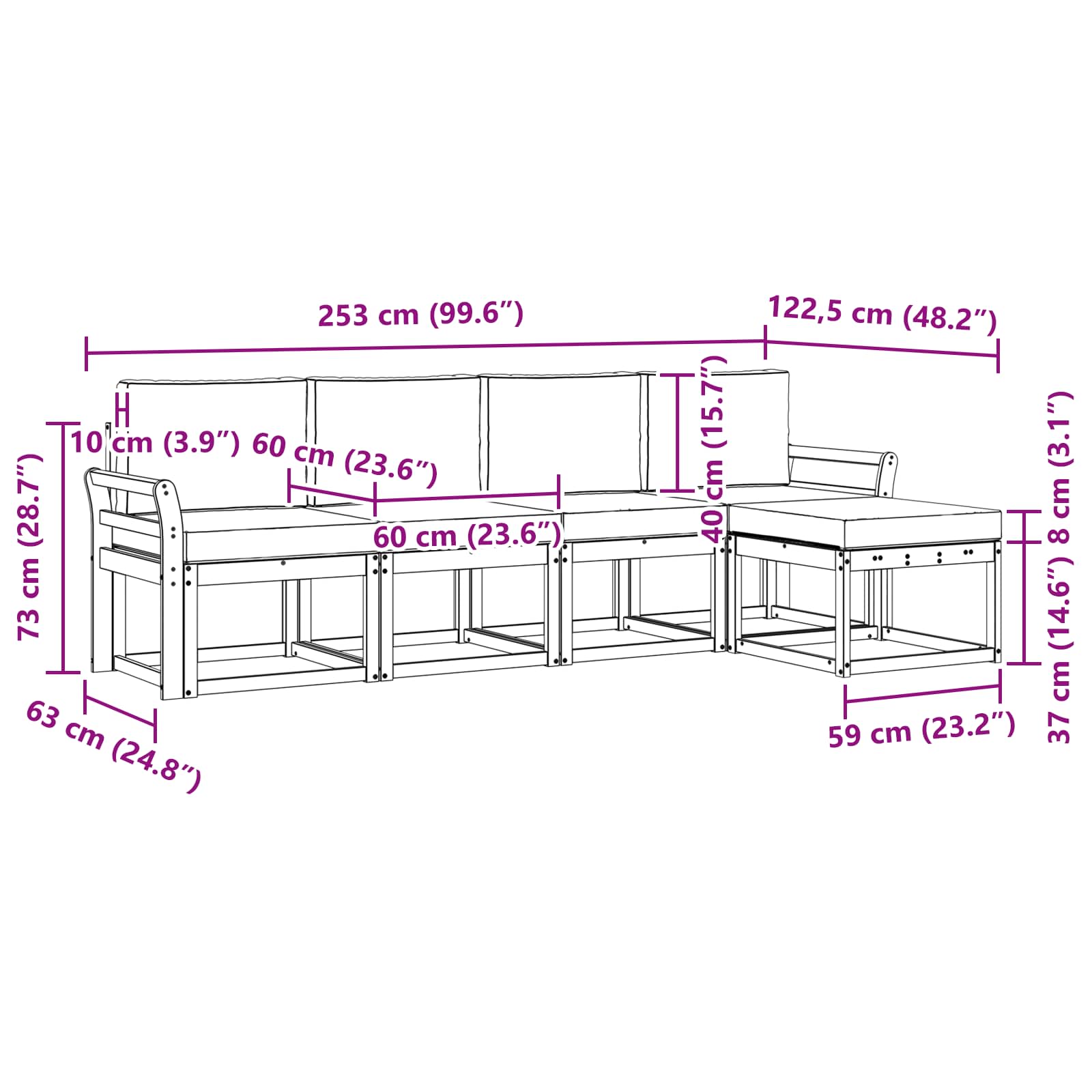 Set vanjskih sofa 5 pcs Prirodna i bež Čvrsto drvo akacije