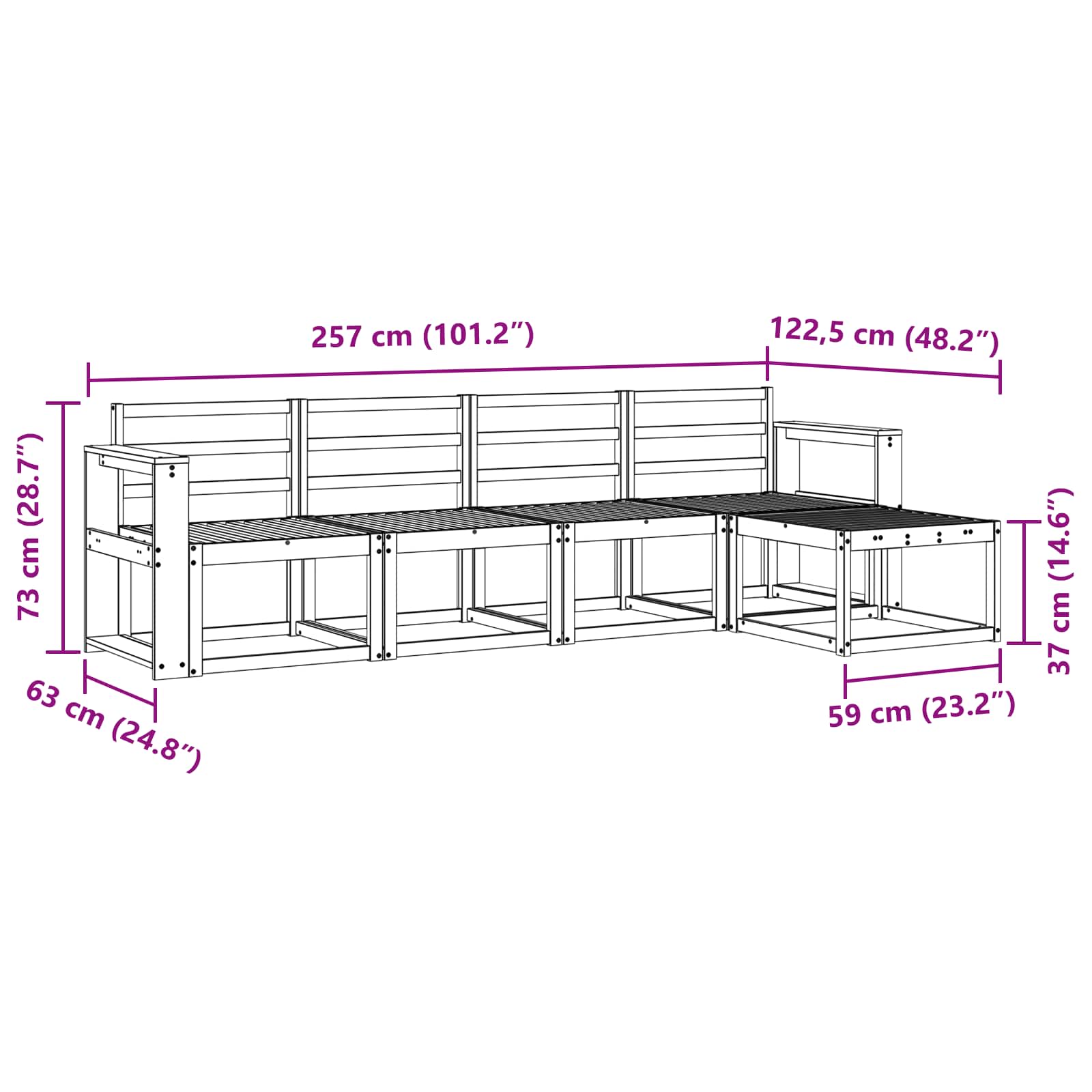Set vanjskih sofa 5 pcs Prirodna Čvrsto drvo akacije