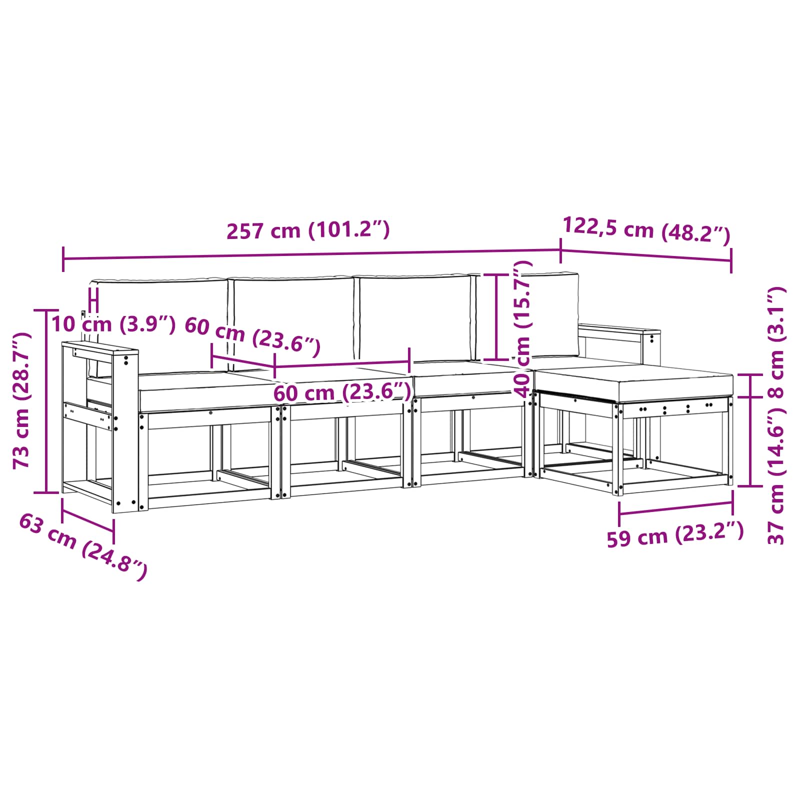 Set vanjskih sofa 5 pcs Prirodna i bež Čvrsto drvo akacije